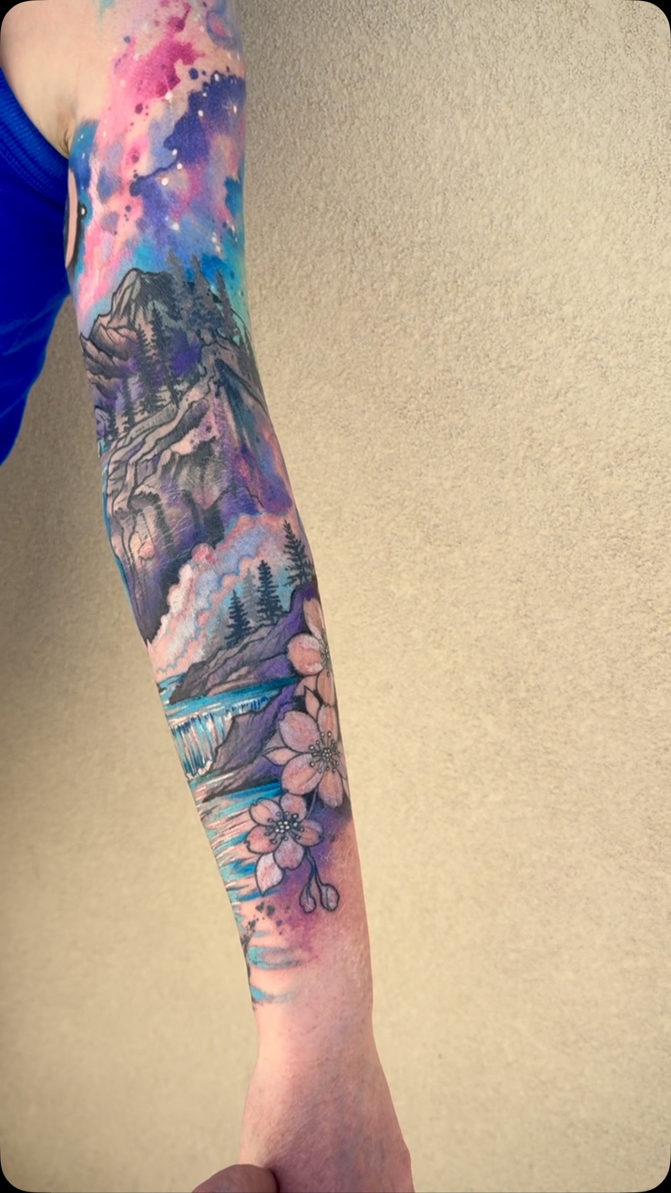 Wrapped this one up today. Mountains, waterfalls, flowers, and a little galaxy sky all tied together in one sleeve.
Really happy with how the color flows through this piece, especially the blues and pinks. Big thanks to my client for trusting me and sitting tough through it.
Done at True Grit Tattoos
Albuquerque, New Mexico
#truegrittattoosnewmexico #albuquerquetattooartist #newmexicotattooartist #tattoosleeve #colortattoo waterfalltattoo mountaintattoo galaxytattoo customtattoo 505tattoos