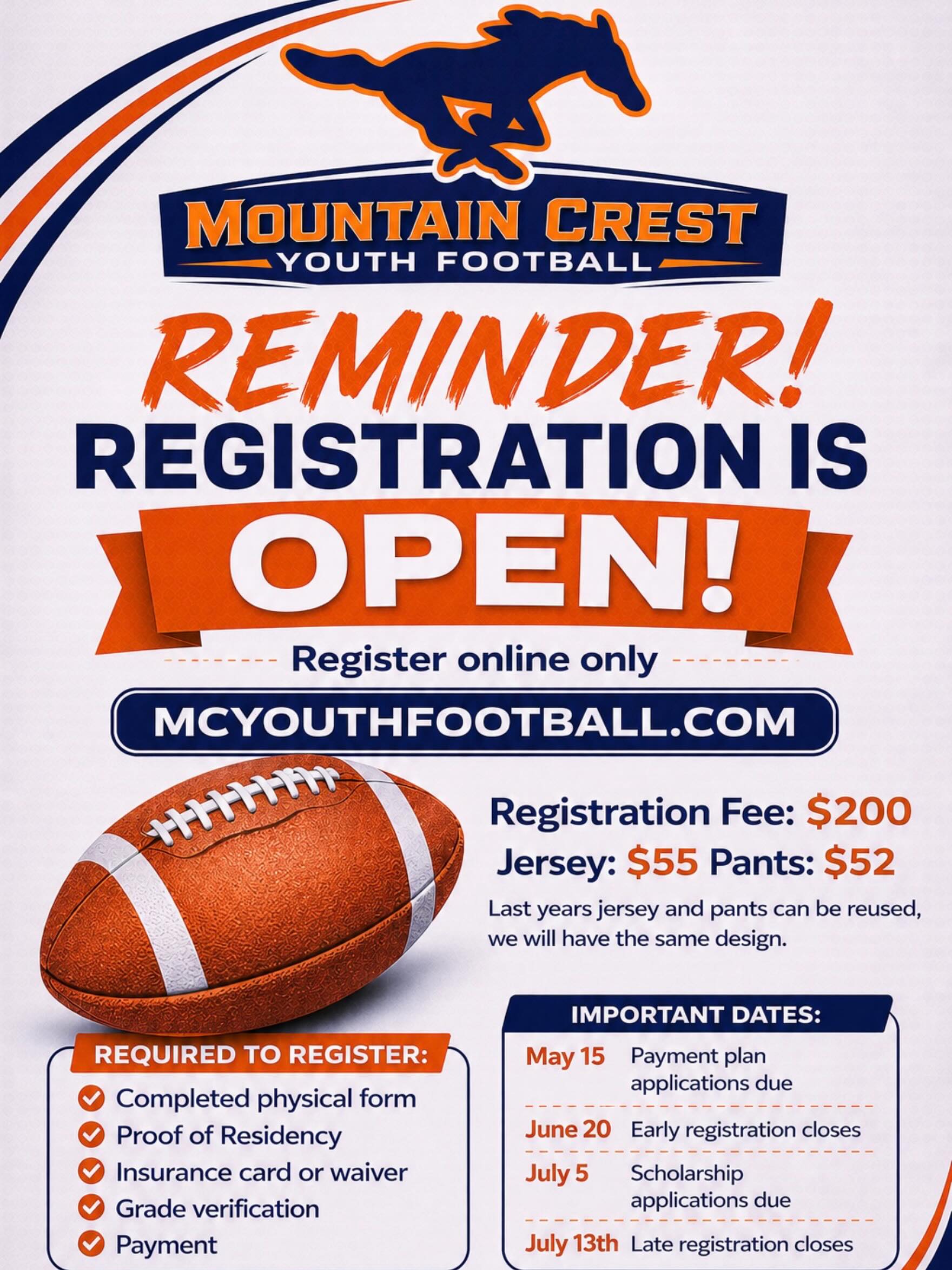 Early registration closes in TWO DAYS!! if you’re missing a form or physical, please complete the registration and email us letting us know when the physical is scheduled for & then submit the physical when completed or if you need assistance with a form! Thank you!!