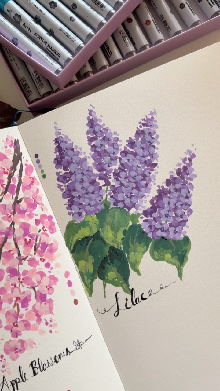 Let's paint some pretty Lilacs 💜 The lilac season is over here but this year it was extra special cos the lil shrub I planted last year got the prettiest flowers and they smelled divine!! I hope you like this one. Wishing you a warm and creative weekend!
.
.
.
#sketchbook #lilac #flowerart #acrylicmarkers #arrtx