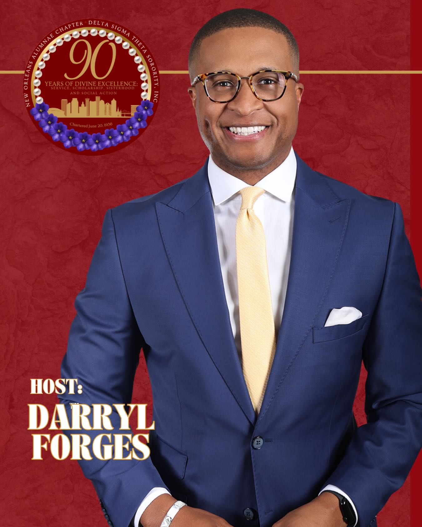 🎉 The celebration continues tonight!
We are thrilled to announce that Emmy Award-winning journalist and WDSU anchor Darryl Forges will serve as our host for the New Orleans Alumnae Chapter’s 90th Charter Anniversary Gala.
We will gather this evening to honor nine decades of sisterhood, service, scholarship, and social action while celebrating the enduring legacy of this historic chapter. It’s sure to be a night filled with inspiration, elegance, and unforgettable moments.
#NOA90
