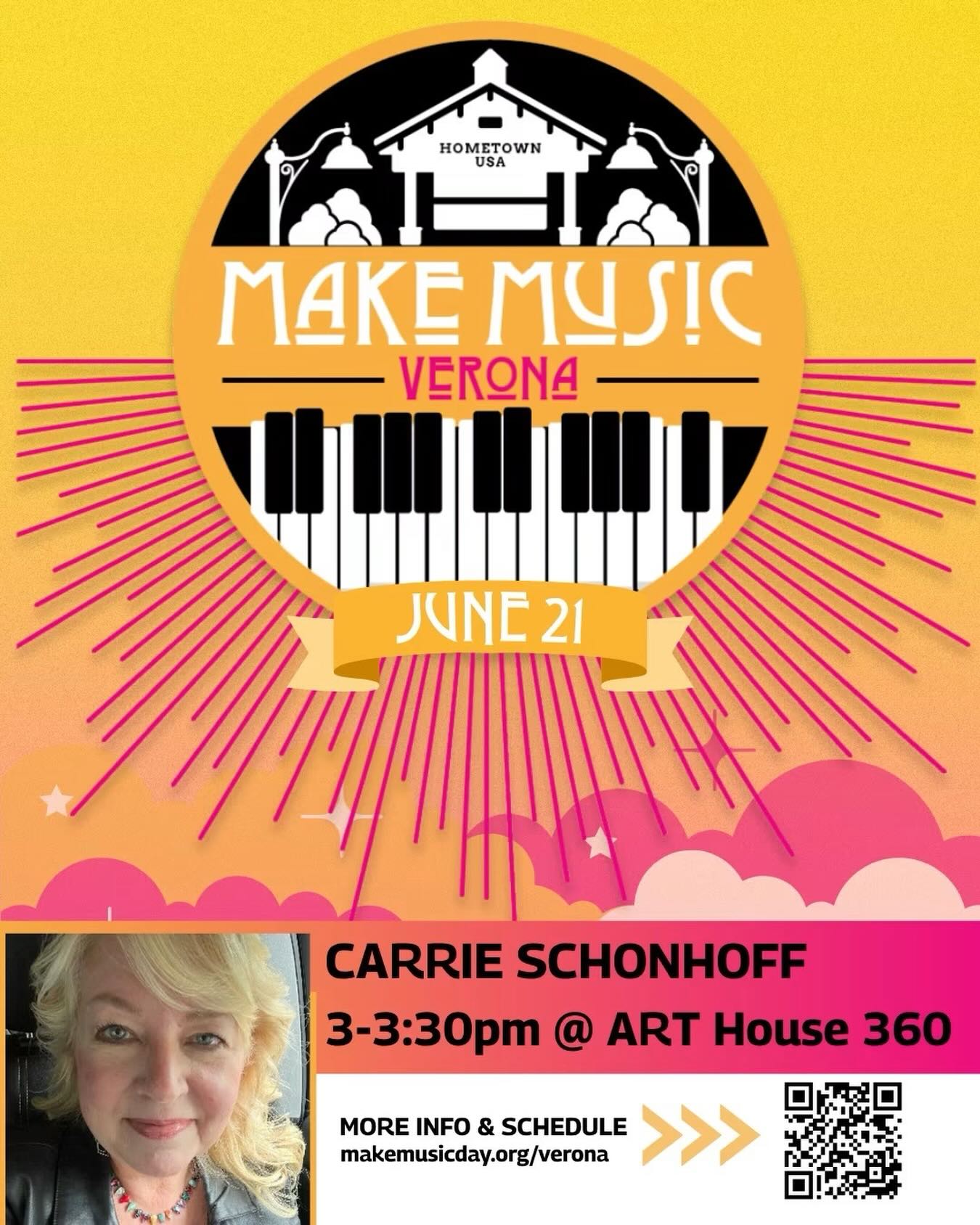 ๐๐๐๐๐๐๐๐! I will be performing at Make Music Day Verona at ART House 360 THIS Sunday, June 21 from 3-3:30 p.m. ๐ถ๐ธ
๐ 401 W Verona Avenue, Verona, WI 53593
Free to attend - no registration required. Hope to see you there!