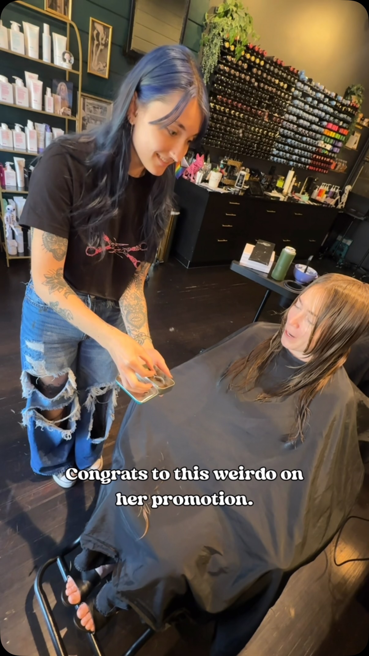 Congrats to Gab on being promoted to the next level 🔮 !
In under a year, she’s stolen everyone’s hearts the only way she knows how: roasting you to your face, making you laugh through the whole appointment, and handing Huntington the sickest alt haircuts this side of Long Island. And now she’s leveling up (and yes, this means a small price increase - because talent like this doesn’t come cheap 😉) and we couldn’t be more proud.
For your viewing pleasure: a video of her favorite “show and tell” moment that happens quite often in the salon.
📍 The Mill Hair Studio