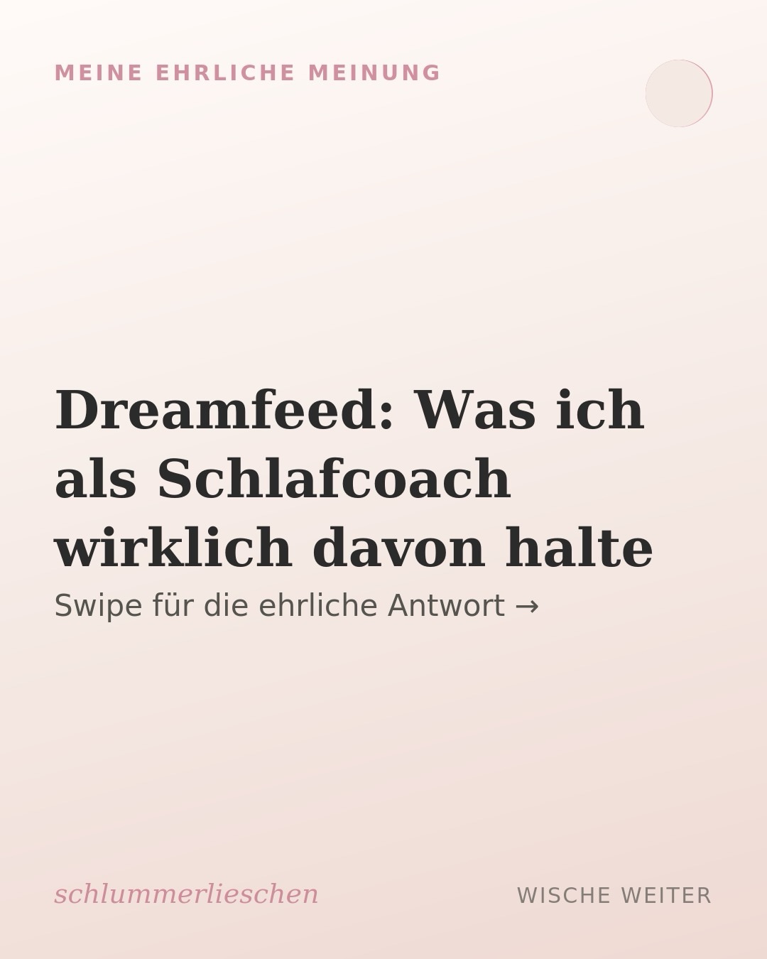 🌙 Dreamfeed: Was ich als Schlafcoach wirklich davon halte.
Zwischen 22 und 23 Uhr, unter 8 Monaten: So wird er meistens empfohlen.
In meinen Coachings setze ich ihn trotzdem selten bis nie ein, eine Ausnahme: evtl. bei Zwillingen.
Swipe durch für meine 4 Gründe.
Was sind deine Erfahrungen mit dem Dreamfeed? Schreib’s mir 👇
#schlummerlieschen #babyschlaf #dreamfeed