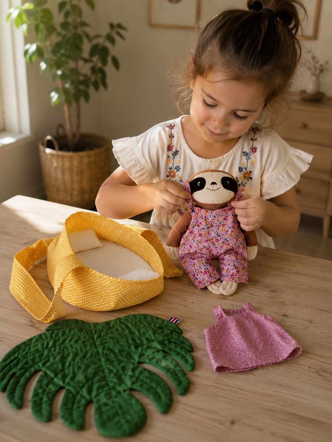La magia de la infancia no vive en las grandes cosas.
A veces aparece en un juego tranquilo, en una historia inventada o en el cuidado que un niño entrega a quien ama, aunque sea una pequeña perezosa de tela.