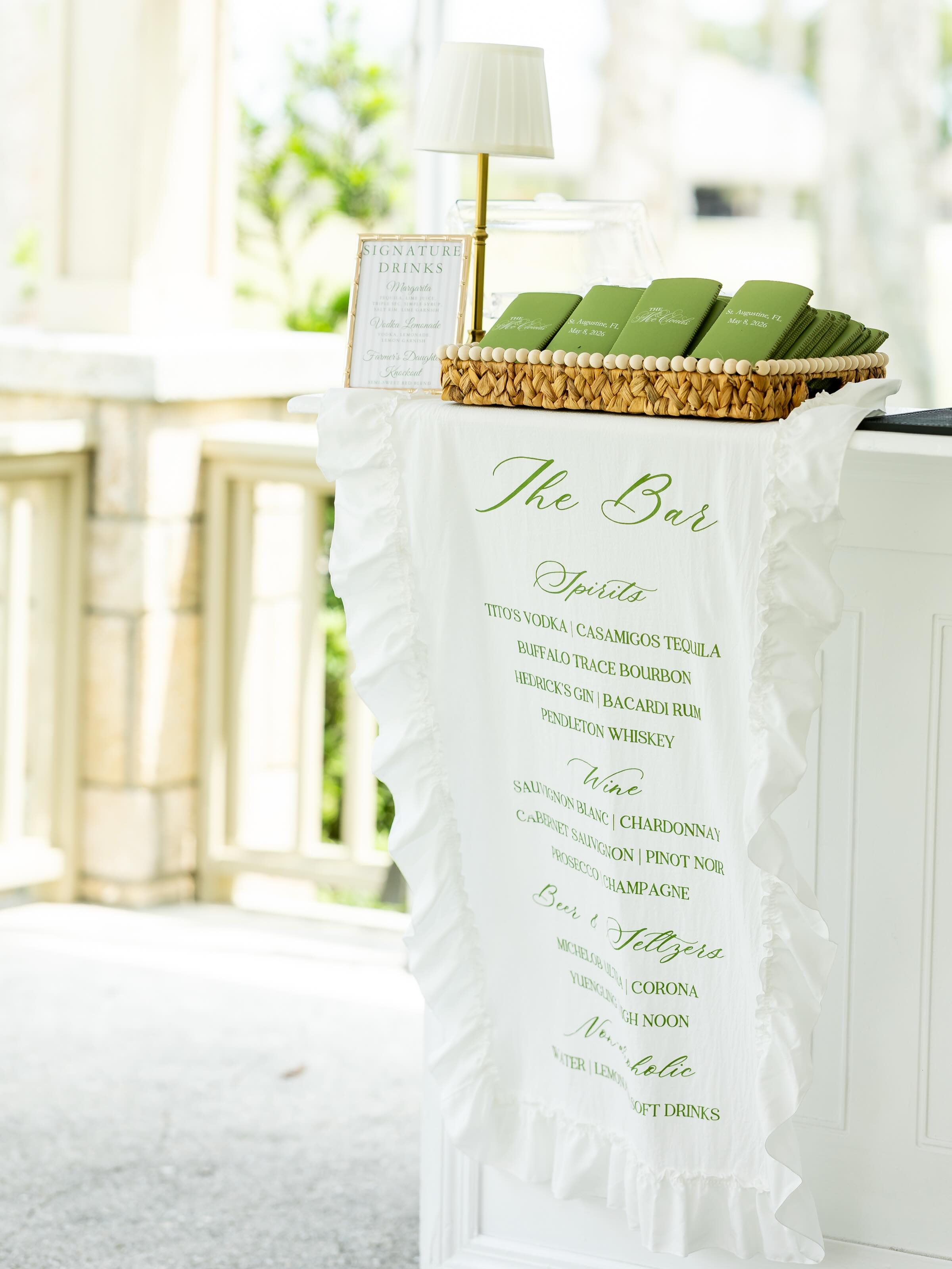 DETAILS! Still swooning over all of the details of Payton and Cody’s day. Everything came together so beautifully! We layered heirloom green and white chinoiserie vases into the welcome table that were such a special touch. && The custom monogrammed frosted stadium cups were a huge hit, and I don’t think we had one left! Bonus that they double as a favor! 🤍
Planning & Design: @kelsielizabethevents
Venue: @foyflorida
Photography: @brittanymorganclark
Floral Design: @thebluetulipflorals
Entertainment: @coscelebrations
Rentals: @stjohnsilluminations
Linens: @bbjlatavola
Catering: @purple.olive
Bar: @dragonflyspiritsco
.
.
.
.
.
.
#weddingdetails #dayofdetails #classicwedding #staugustinewedding #luxuryweddingplanner