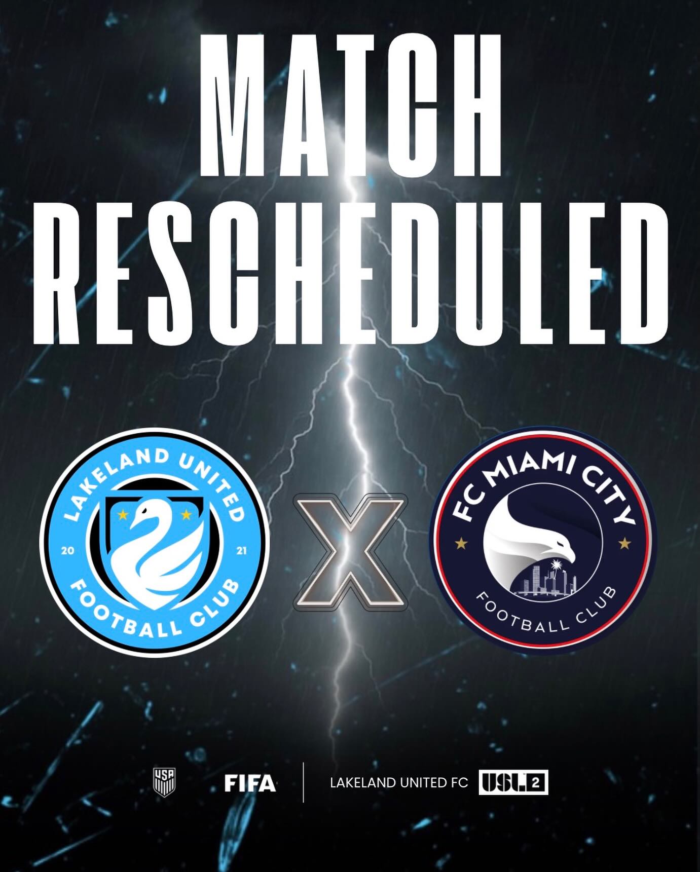 Hey Swan Nation! We regret to inform you that due to inclement weather conditions, our USL League Two match tonight against FC Miami City has been cancelled and will be rescheduled to a later date!
Stay tuned for more updates! Go Swans! 🩵