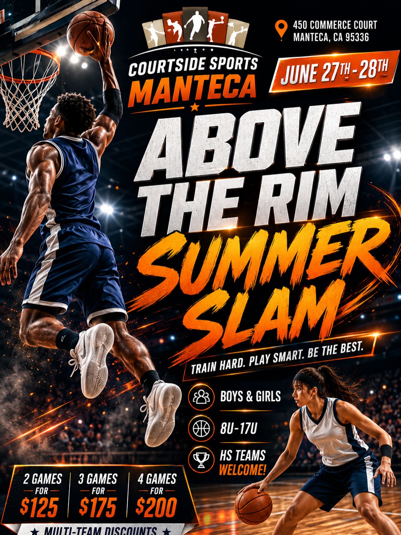 Last Call for this Saturday’s tournament! DM for special discount pricing!!! Courtside Sports Manteca presents The Above the Rim Summer Slam! June 27th-28th. Boys & Girls. 8u-17u. HS Teams Welcome! Teams are committed @slamnjammodesto @scholars_basketball @stocktonpanthers @manteca_aviators @teamhenduelite510. Link in bio.