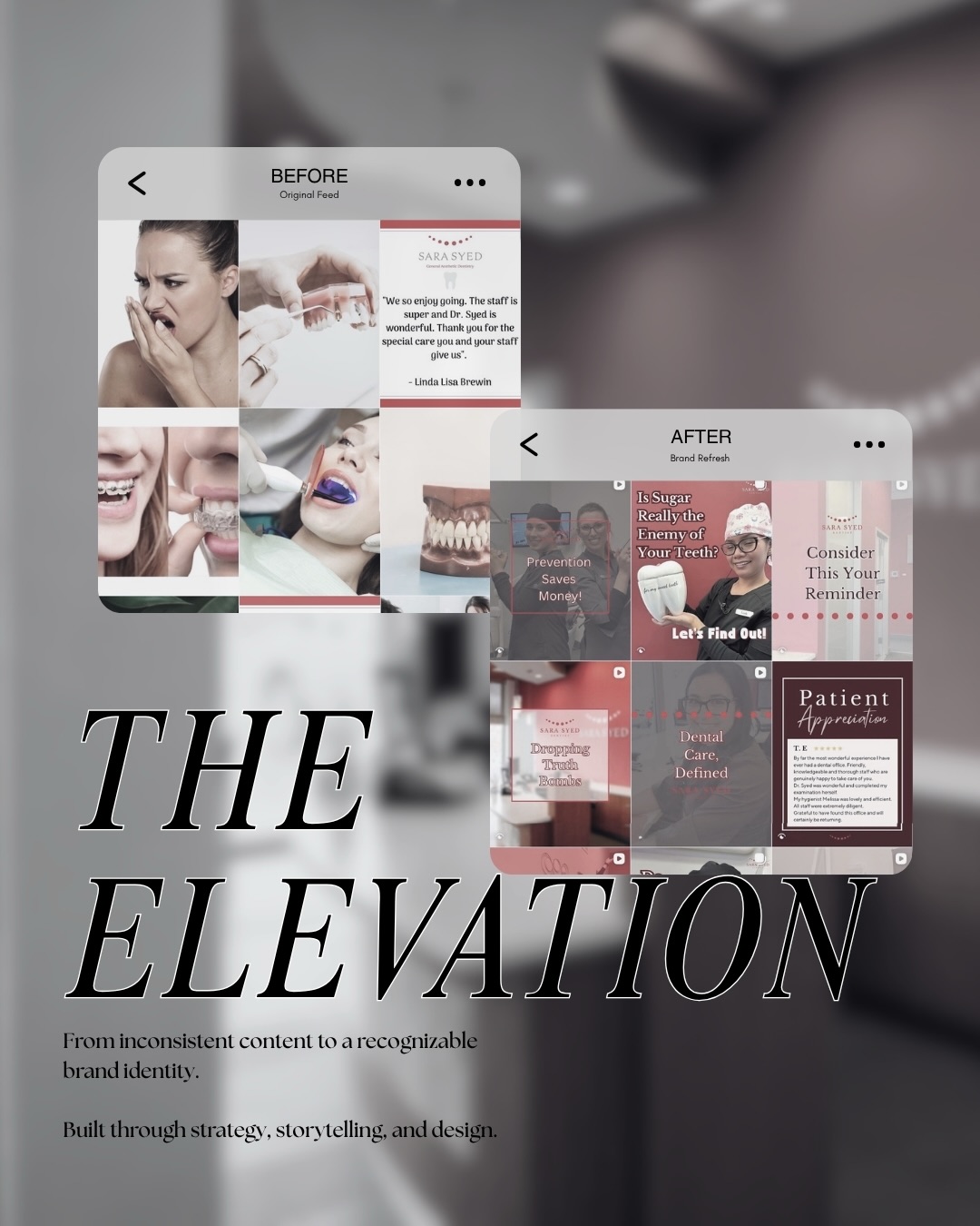 Every brand has a story—and sometimes, that story simply needs to be told more intentionally.
For Dr. Sara Syed Dentistry, our goal wasn’t just to create content. It was to build a recognizable and cohesive brand presence that reflected the exceptional patient experience happening inside the clinic every day.
Through content creation, social media management, and a strategic brand refresh, we transformed an inconsistent online presence into one that felt elevated, educational, and instantly recognizable.
Because great businesses deserve a brand presence that reflects the quality of what they offer.
Swipe to see the evolution. ➡️
What could a strategic refresh do for your brand?
#17thStudios #BrandStrategy #SocialMediaManagement #ContentCreation #SocialMediaAgency