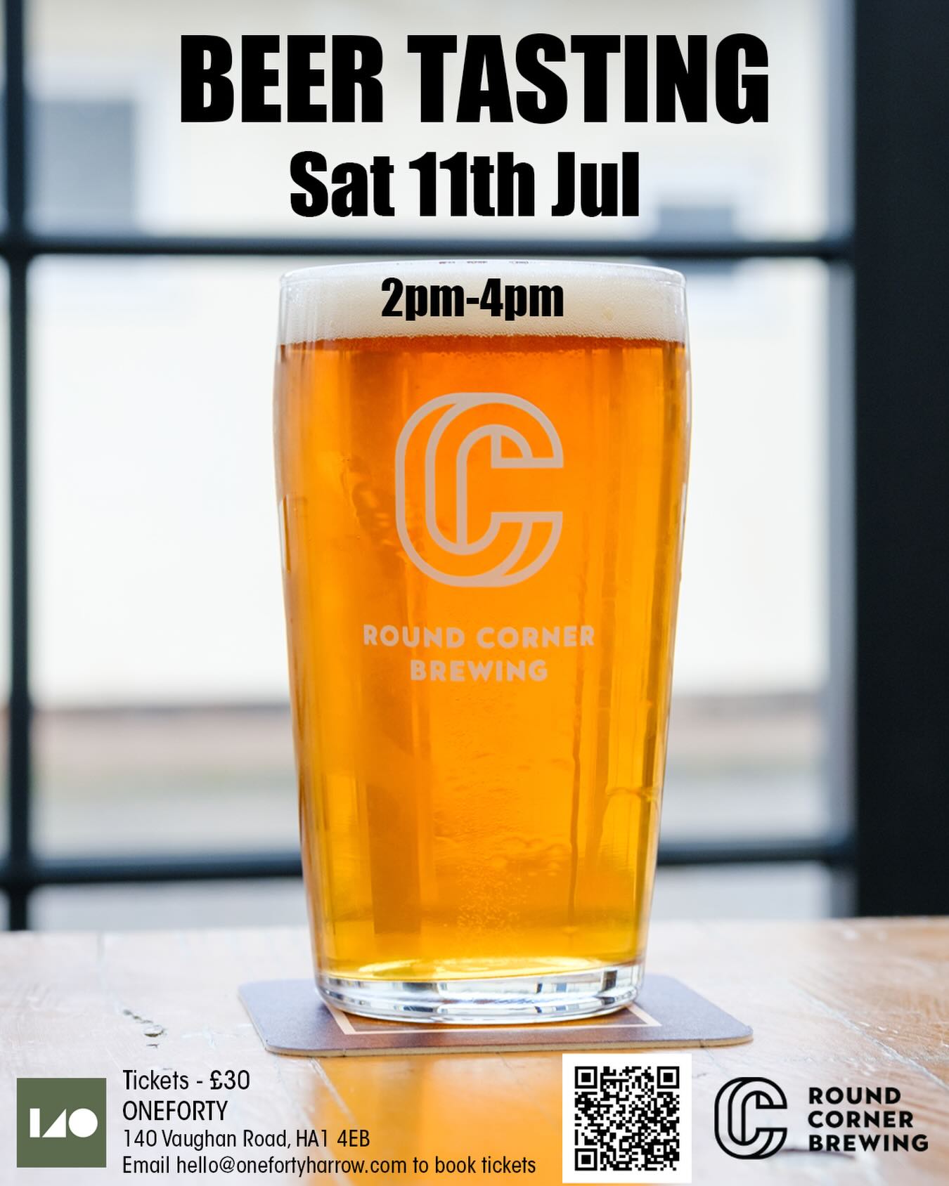 Excited to be welcoming @roundcornerbrewing on Saturday 11th July at @oneforty_harrow for Beer Tasting 🍻☀️
Join co founder & CEO Combie as he guides you through a strong line up of Award-winning uncommonly good beer from the heart of it all in Britain’s oldest market - Metlton Mowbray.
Fun, laughs and of course exceptionally good beer! 🍻
🎟️ £30
Tickets include:
5 different beers to taste
Snacks & nibbles
2 cans of your favourite to take home in your goodie bag
Book tickets either by popping in, emailing hello@onefortyharrow.com or on the website/QR code - www.onefortyharrow.com
📆 Saturday 11th July
⏱️ 2pm-4pm
📍oneforty - 140 Vaughan Road, HA1 4EB
See you then 👋
#roundcornerbrewing #beertasting #smallbusiness #westharrow #harrowonthehill