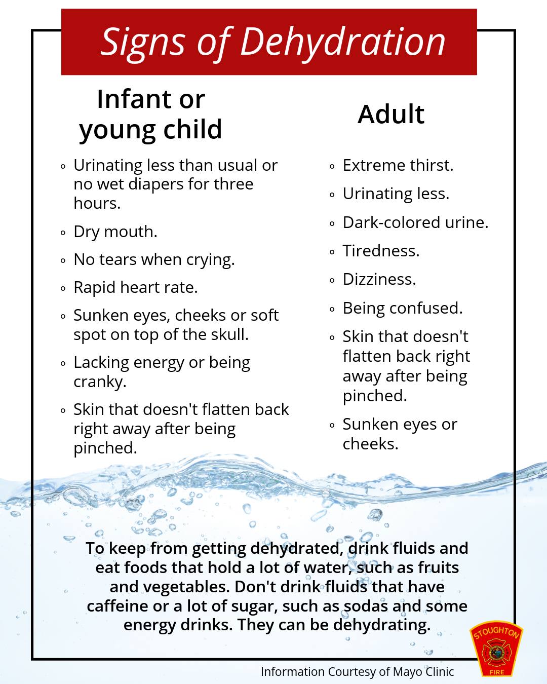 Today is National Hydration Day. Remember to stay hydrated all summer by drinking plenty of fluids. Also, look for signs of dehydration in your loved ones to help them stay safe. â
â
#SFD #Hydration #Dehydration #SummerWeather #DrinkWater