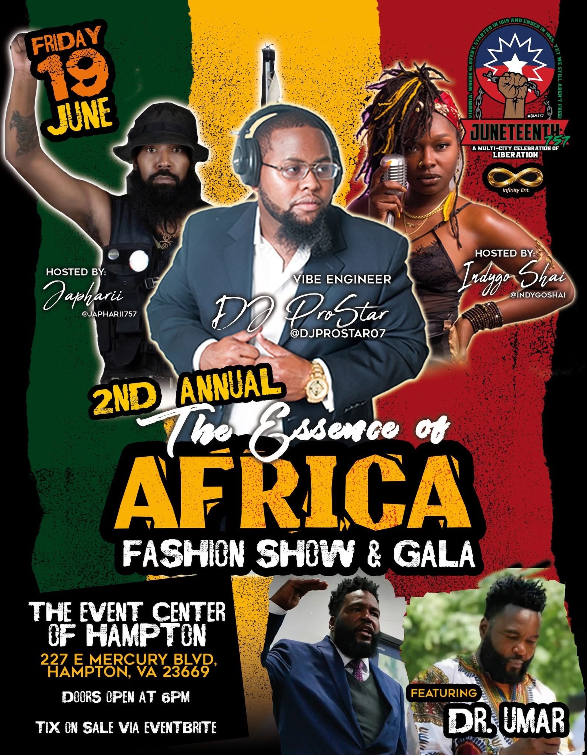 Tonight we live in Hampton for the 2nd annual Essence Of Africa Fashion Show and Gala with @drumarjohnson presented by @blm757 with yours truly as the vibe engineer. Pull up for a great time. Tixs available on Eventbrite and will be available at the door