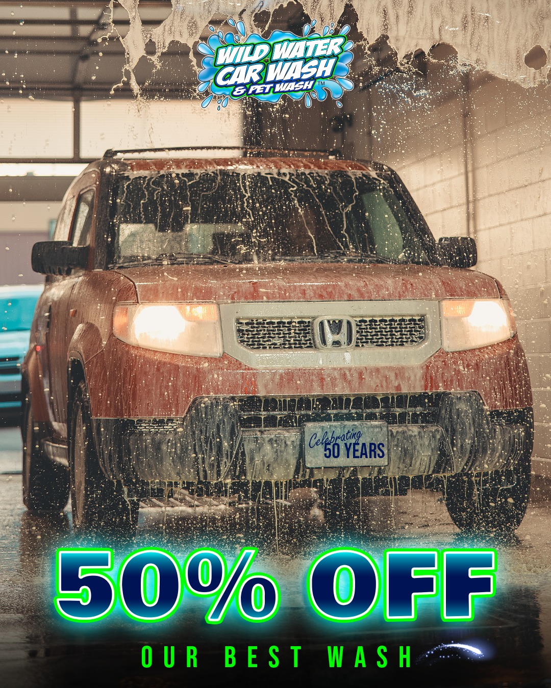 Wild Water Car Wash & Pet Wash is marking 50 years with the ultimate anniversary gift to our customers! For a limited time, get 50% off our best automatic car wash package and experience the top-tier clean you deserve.
Come celebrate 50 years of shine with us today!
➡️WildWaterCarWash.com
📍204 Clark Ave. Ames, IA