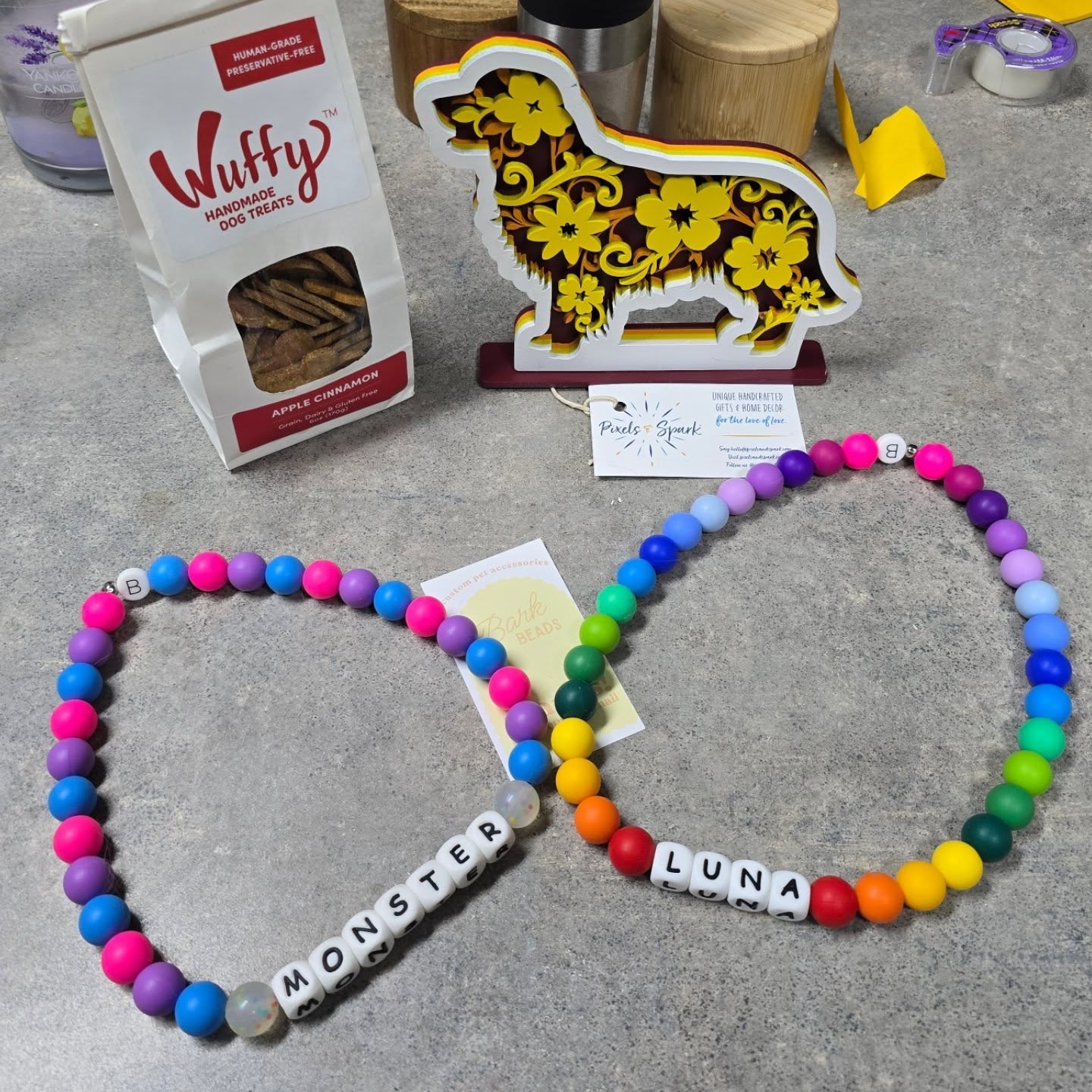 Something I love about vendor events - making new friends/connections. All three of these item were from other small businesses.
Meadow LOVED the treats and was super spoiled by the treat dealer π @wuffy.io
The wooden, Golden Reteiver, cutout was gifted to us by @pixelsandspark It was their first event and none of us would have guessed that. She is a graphic designer who can make a cutout of any dog - even our mixes.
I had so much fun creating the necklaces for Meadow and Luna. Thank you again for watching Meadow when I needed to leave the booth and being such awesome booth neighbors! @barkbeads.shop
The food at @roughcutbrewing was delicious, thank you for the meal. π
Some events aren't super successful monetarily, but they are wins in other ways. For me, this was one of those events. I met awesome people, got to listen to beautiful live music, had a delicious meal, and Meadow got SO much love, especially from our booth neighbor at Bark Beads.