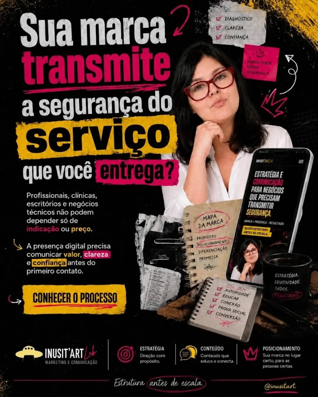 Quando o serviço exige confiança, a comunicação não pode parecer improvisada.
Isso vale para clínicas, escritórios, profissionais liberais e negócios técnicos que dependem de credibilidade antes mesmo da primeira conversa.
Muitas vezes, o cliente ainda nem chamou no WhatsApp, mas já começou a decidir se confia em você.
Ele olha o perfil, procura no Google, entra no site, lê a bio, observa a forma como a marca se apresenta, tenta entender o que você faz, como atende, que tipo de problema resolve e se aquela empresa transmite segurança suficiente para seguir adiante.
E quando a presença digital não comunica valor, clareza e coerência, o serviço pode ser bom, a entrega pode ser séria, a experiência pode existir, mas tudo isso fica mal traduzido para quem está do outro lado da tela.
A Inusit’Art estrutura presença digital para negócios que precisam comunicar melhor o valor do que já entregam.
A gente olha para conteúdo, posicionamento, canais, atendimento, mensagem e organização, porque uma marca forte não depende só de aparecer, ela precisa ser entendida.
Se a sua comunicação ainda não transmite a segurança do seu serviço, talvez seja hora de organizar esse caminho com mais estratégia.
Conheça o processo da Inusit’Art.
#MarketingDigital #PresençaDigital #PosicionamentoDigital #EstratégiaDeMarketing #InusitArtLab