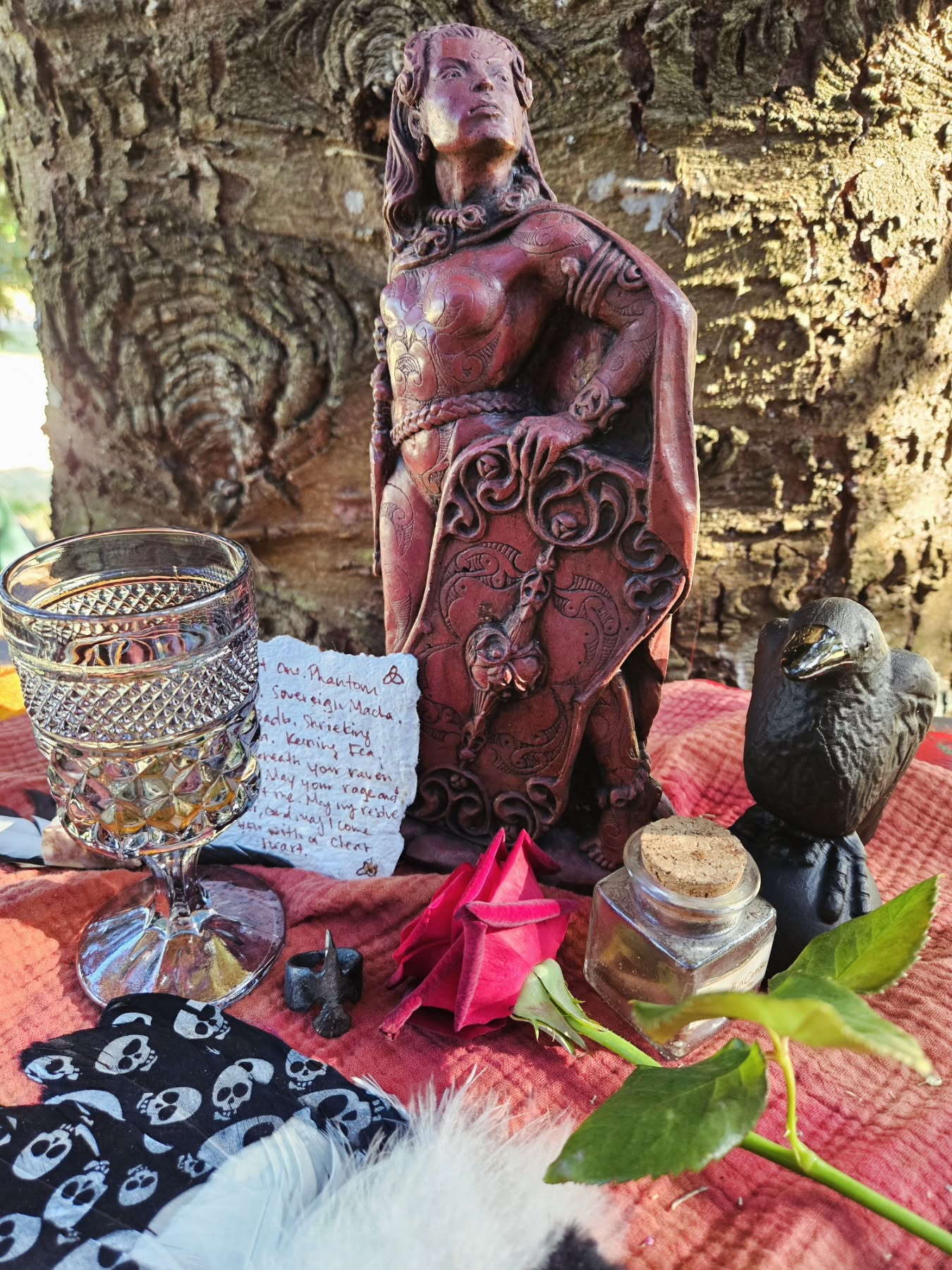 The work of this hour is woven. The strength we have drawn does not stay in the grass; it lives in your blood, your bones, and your breath.
Great Queen, Morrígan of the Many Names, Anu, Macha, Badb. We thank you for your presence. We thank you for the steel you have put in our spines and the vision you have cleared in our eyes. As you leave this formal circle, do not go far. Walk the borders of our lives. Be the crow on our shoulders and the shield at our backs.
The magic and power resonating from yesterday is beyond words for me. I have done the work and shed so much stand where we are today. The incredible sense of pride I have over the community to continue to show up each year. The artists and vendors who dive in with me and create magic and devotionals for each goddess each year. The performers who pull out such raw and real emotions and lay it out for all to see.
How could I not be moved to tears of pure joy.
Thank you all. Thank you everyone who has walked with me in this journey. Thank you everyone who comes out and supports the event and the beauty of this community. Thank you to the people who have been real and authentic and truthful and been safe people to bring closer to my center.
I have such a strong love for this work. And you are who make it worth it.