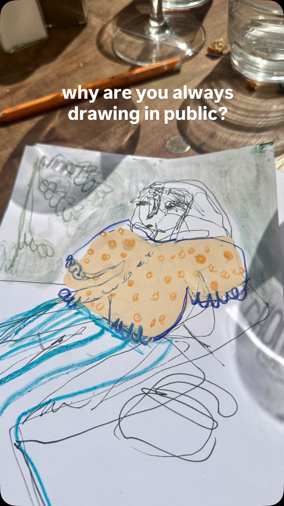 Doodling in public is the best - I’m often inspired by someone with a cool hat, outfit or general vibe.
Being outside also means I have to draw quick and not care too much about the final result.
My sketchbook is now full of figures inspired by cool girls from London, Paris, Cornwall! It’s honestly my fav thing to do with a glass of wine in the sun ;p
🌀🤪 🌞
#sketchbookart #figurativeart #cowgirlart #travel #sketching