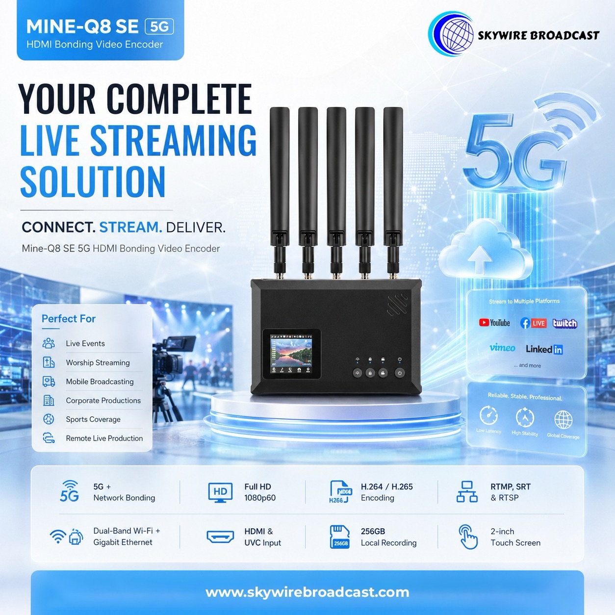 ๐ Power your live streams with the MINE-Q8 SE 5G
Seamless bonding, ultra-stable connectivity & professional streaming anywhere.
#LiveStreaming #5GEncoder #broadcastsolutions
