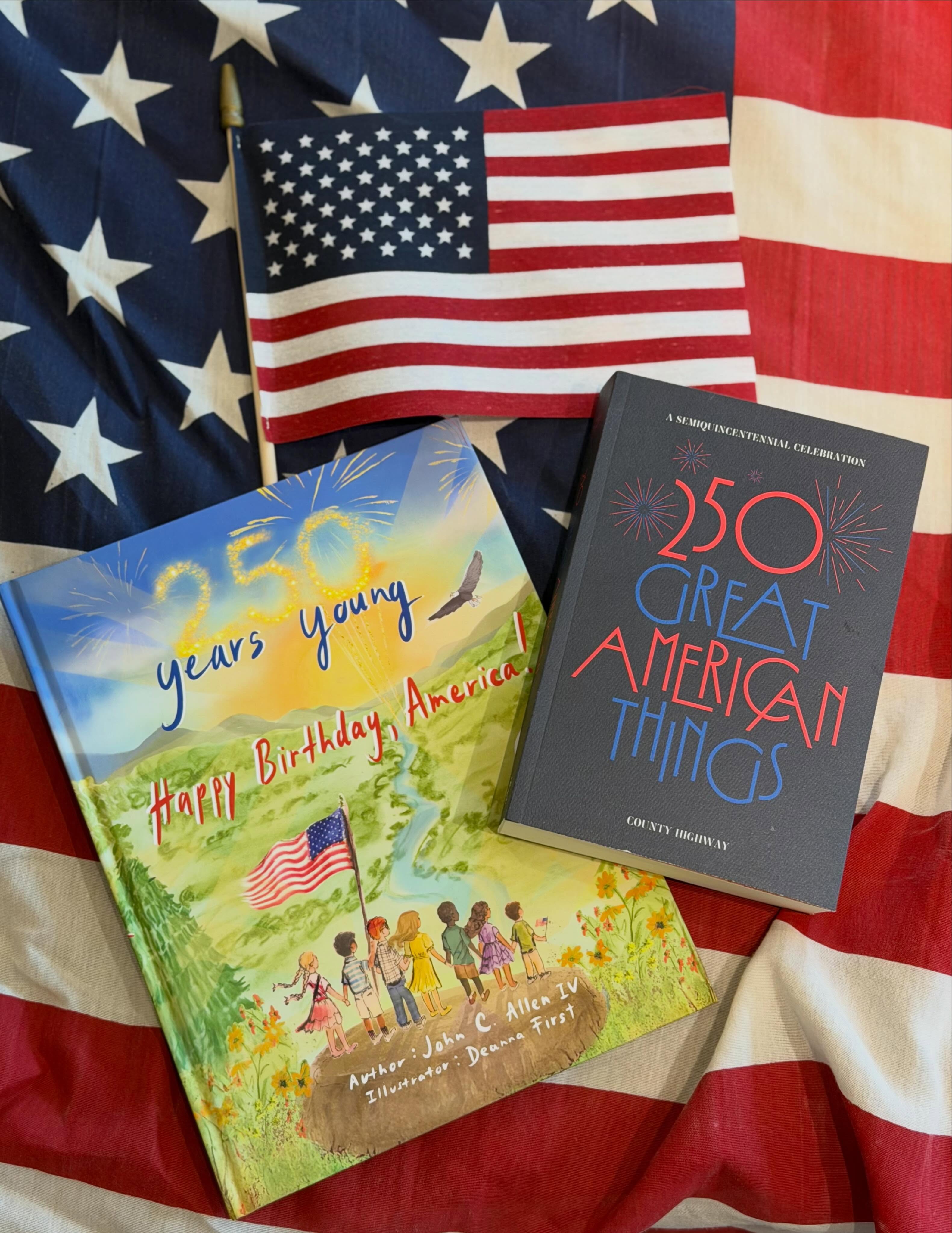 Celebrating America’s 250th all week long at Mitchell’s Book Corner.
Today (Sunday June 28th) from 10:30am - 11:30am meet John C. Allen IV @johnalleniv_eqv signing copies of his new book “250 Years Young: Happy Birthday America!”
Then on Thursday, July 2nd from 6pm - 7:30pm hear the authors of “250 Great American Things” talk about the book and sign copies.