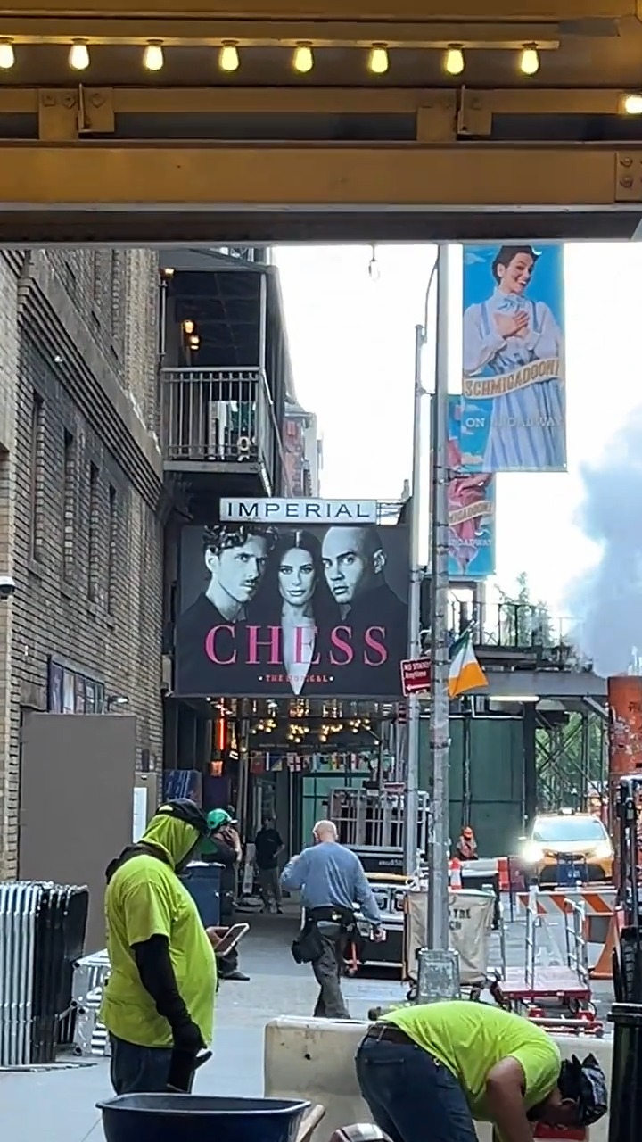 For the second time in its history, Chess is loading out of the Imperial Theatre! 38 years later, almost to the day, the 46th Street sidewalks were full of road cases and @iatse Local One stagehands hard at work!