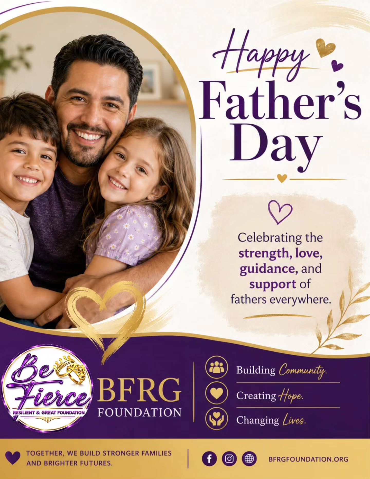 Happy Father’s Day from BFRG Foundation!
Today, we honor the fathers, grandfathers, stepfathers, father figures, mentors, and every man who shows up with love, guidance, strength, and support.
Your presence helps build stronger families, create hope, and change lives. Thank you for the sacrifices you make, the lessons you teach, and the love you give every day.
Wishing all fathers a day filled with appreciation, joy, and love.
#HappyFathersDay #BFRGFoundation #FatherhoodMatters #BuildingCommunity #ChangingLives
