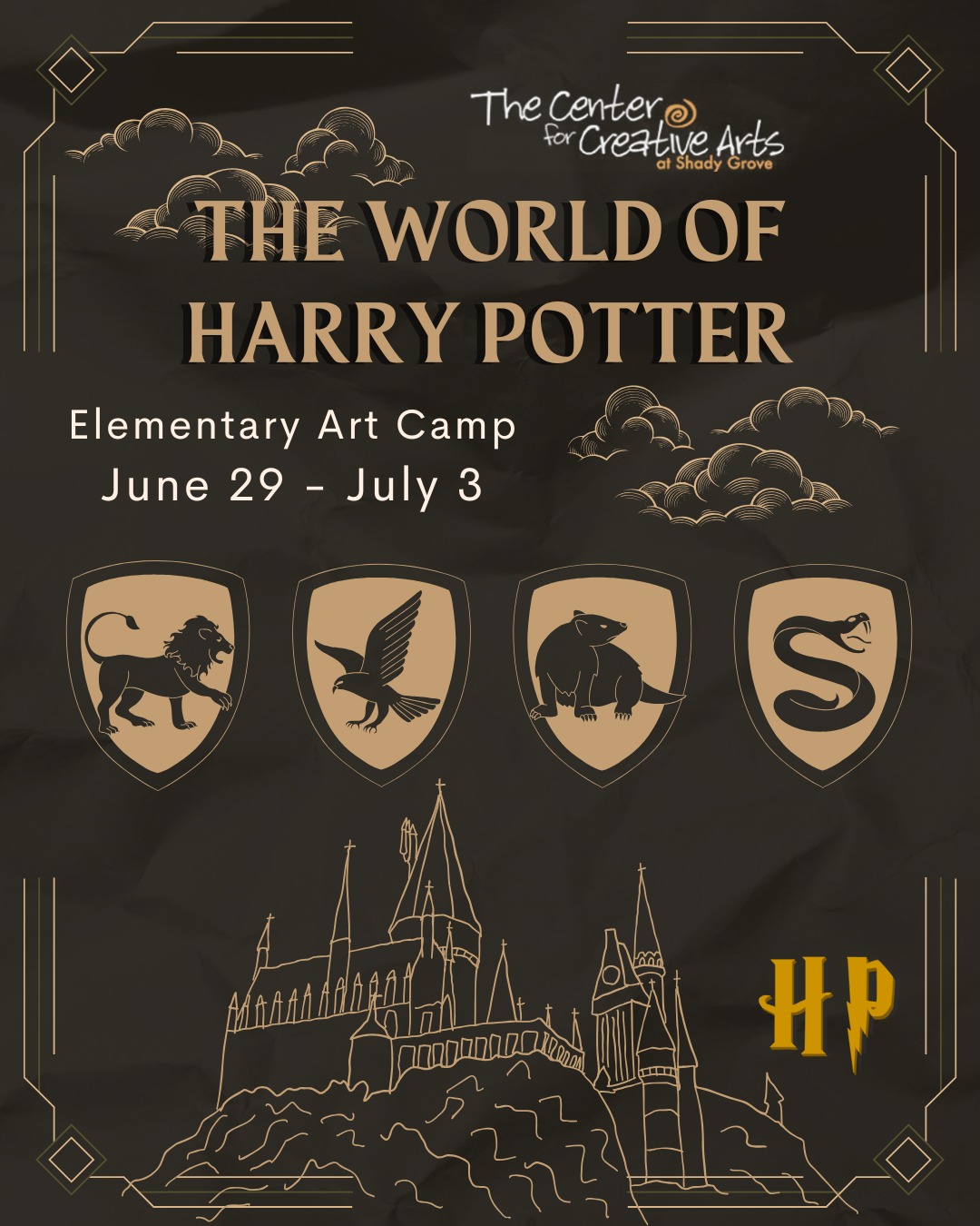 This week at The Center campers will bring to life the magical story of Harry Potter and friends as they learn to paint characters, create a mixed-media of Diagon Alley, draw a pastel moonlit Hogwarts, design their own wands and more!