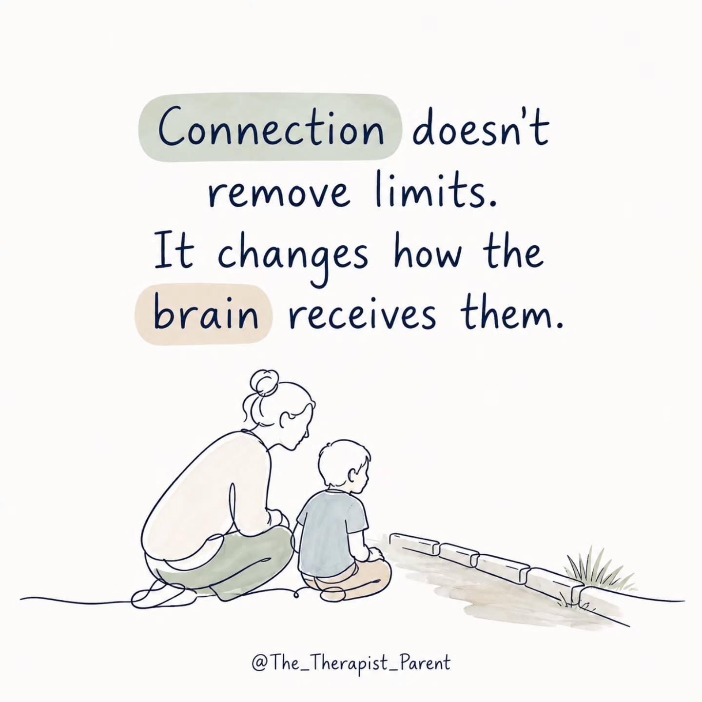Connection isn't the opposite of boundaries.
In fact, it's often what helps a child's brain accept them.
When children feel understood, their nervous system becomes less focused on defending itself and more able to process what we're saying. The limit hasn't changed—but the way their brain receives it has.
This doesn't mean they'll always like the boundary.
It means they're more likely to stay regulated enough to learn from it.
Boundaries and connection don't compete with each other. They work together.
📖 Guidance from The Therapist Parent is available at www.thetherapistparent.com and on Amazon.