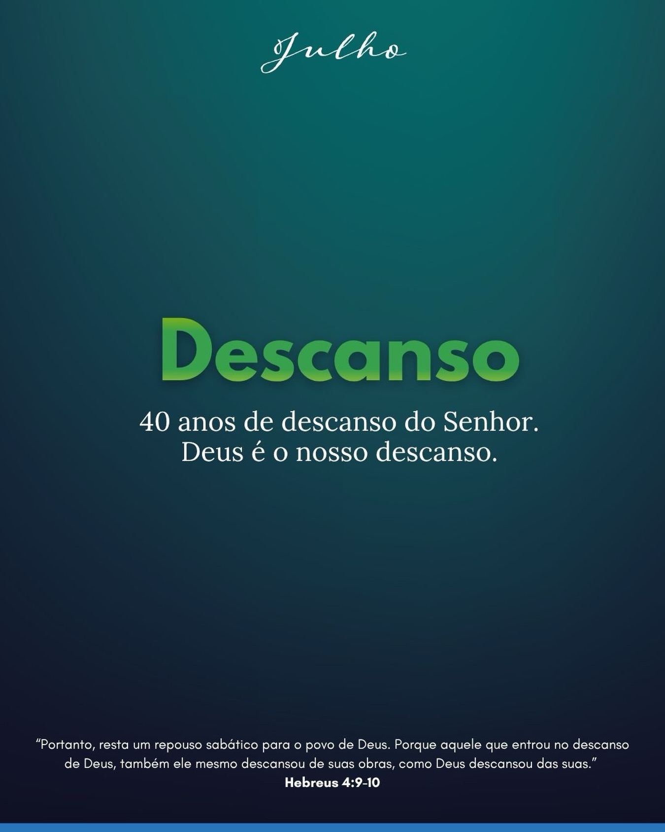 *TEMA DE JULHO*
Julho chegou! E com ele, um convite muito especial para as nossas famílias: o descanso. 🌧️📖
No ritmo acelerado dos dias letivos, entre provas, trabalhos e a busca constante pela excelência acadêmica, tendemos a esquecer que o descanso não é apenas uma pausa nas obrigações, mas um princípio divino. Deus, em Sua infinita sabedoria, estabeleceu o descanso como um momento de renovação para a mente, o corpo e o espírito.
Aqui na ACBV, nós acreditamos que uma educação de alta qualidade caminha de mãos dadas com a saúde integral dos nossos alunos. O período de férias não é um tempo perdido, mas uma oportunidade de ouro para desacelerar, fortalecer os laços familiares, desfrutar da criação de Deus e realinhar o coração Àquele que sustenta todas as coisas.
Desejamos a todas as nossas famílias um mês de julho abençoado e revigorante! ✨
