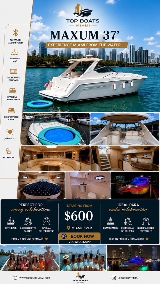 ✨ Your next celebration deserves a view like this. 🛥️
Whether it's a birthday 🎂, bachelorette party 👰♀️, family gathering, or a day out with friends, our Maxum is the perfect place to create unforgettable memories on the water.
💙 Starting from $600 📍 Miami River 📲 DM us to reserve your date.
✨ Tu próxima celebración merece una vista como esta. 🛥️
Ya sea un cumpleaños 🎂, una despedida de soltera 👰♀️, una reunión familiar o un día especial con amigos, nuestro Maxum es el lugar perfecto para crear recuerdos inolvidables en el agua.
💙 Desde $600 📍 Miami River 📲 Escríbenos por DM y reserva tu fecha.
#MiamiBoatRental #BoatRentalMiami #MiamiYachtRental #BacheloretteMiami #BirthdayBoatParty
