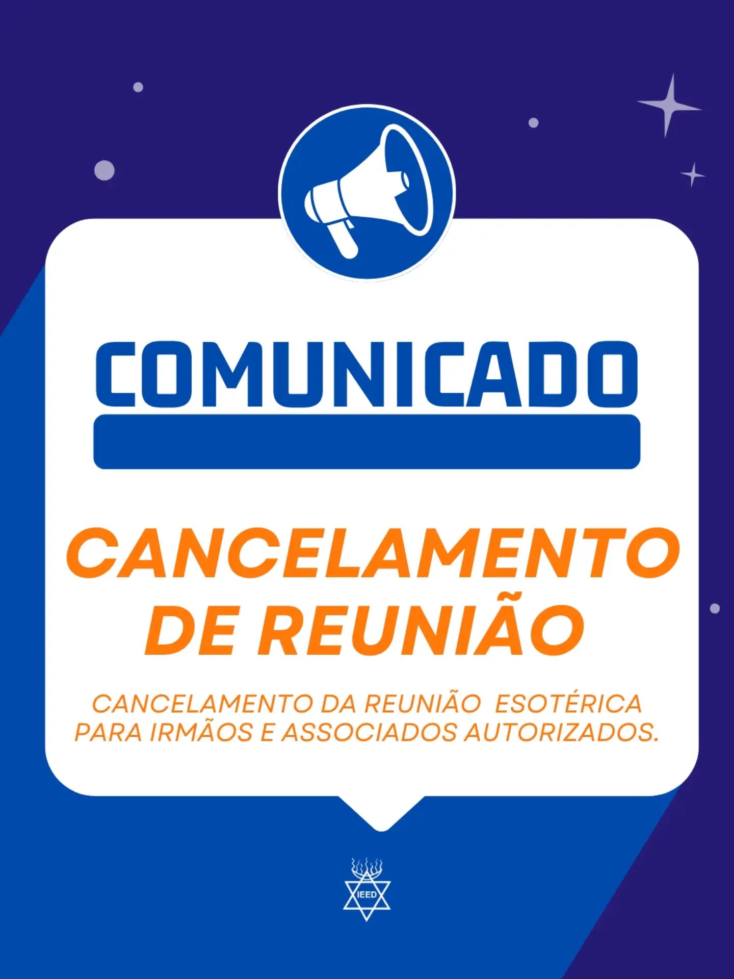 COMUNICADO DE CANCELAMENTO
A Direção Iniciática comunica o cancelamento da Reunião Esotérica para Irmãos e Sócios que estava prevista para hoje dia 02 de julho em nossa sede.
Agradecemos a compreensão.