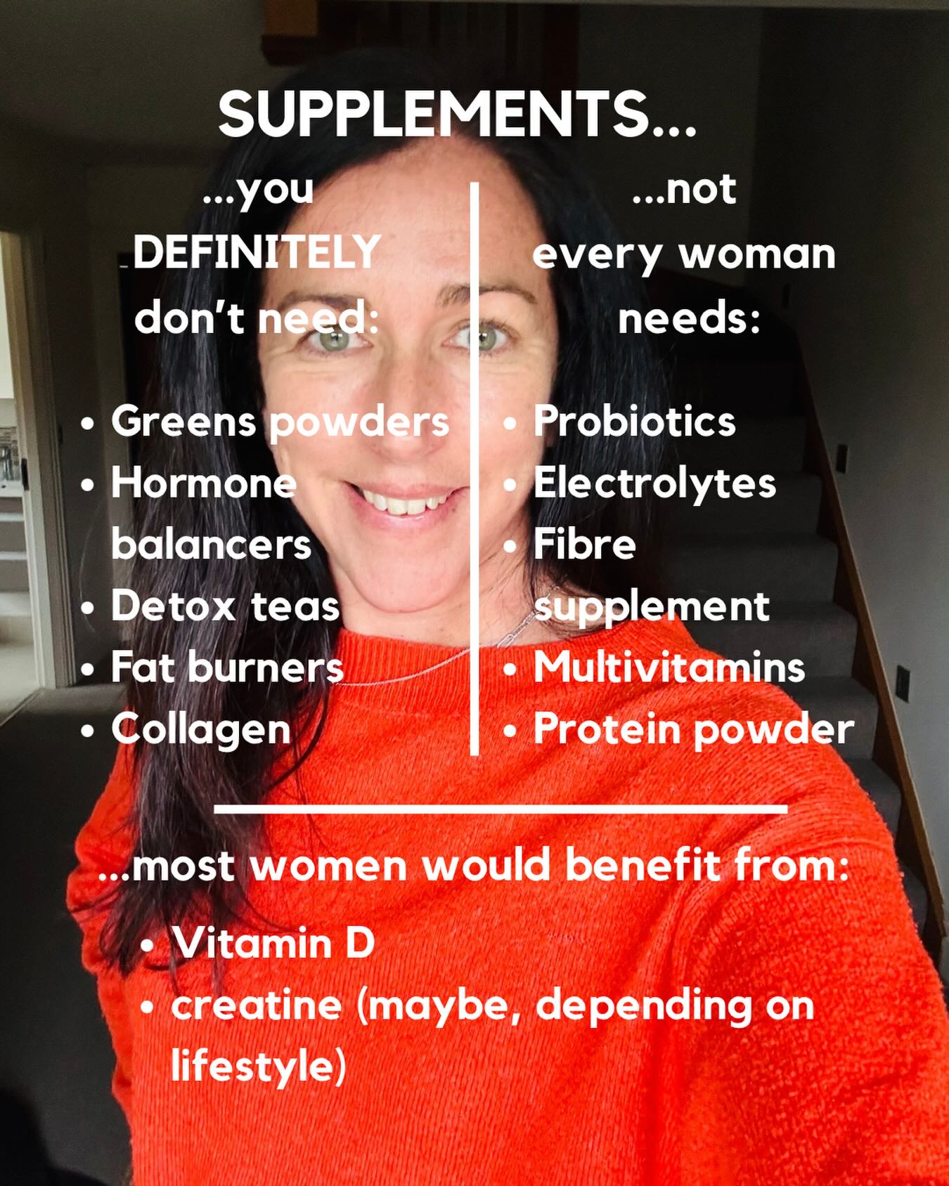 💛Perimenopausal women are a prime target for supplement sellers.
As perimenopausal women, we are often vulnerable as a lot of us are struggling with:
- Lack of sleep
- Weight gain
- Brain fog
- Achiness
- Bloating
- Low energy
- Low libido
- Hair loss
- Skin issues
…the list goes on…
😈 Enter the BS supplements who claim to fix all your woes and make you feel like you used to, before your hormones (or lack thereof) raged havoc in your body…
Of course, never any judgement if you are taking any of these supplements.
💛There are some supplements that can be genuinely helpful to some women…but this depends on what is going on for YOU. Every women is so very different with regards to symptoms, gut health, lifestyle, diet, medical history.
😍 There are a couple of supplements like Vitamin D which I recommend to most women for the months of October to April (this could be extended depending on history) and creatine- but this also depends on diet and lifestyle.
🖤 Black and white is hard to come by as dietitian and my answer to a lot of things is “it depends!”
👋🏻 If you are struggling with symptoms and/ or supplements and need clarity- don’t hesitate to reach out to me via DM/ email
My website link is in my bio. 