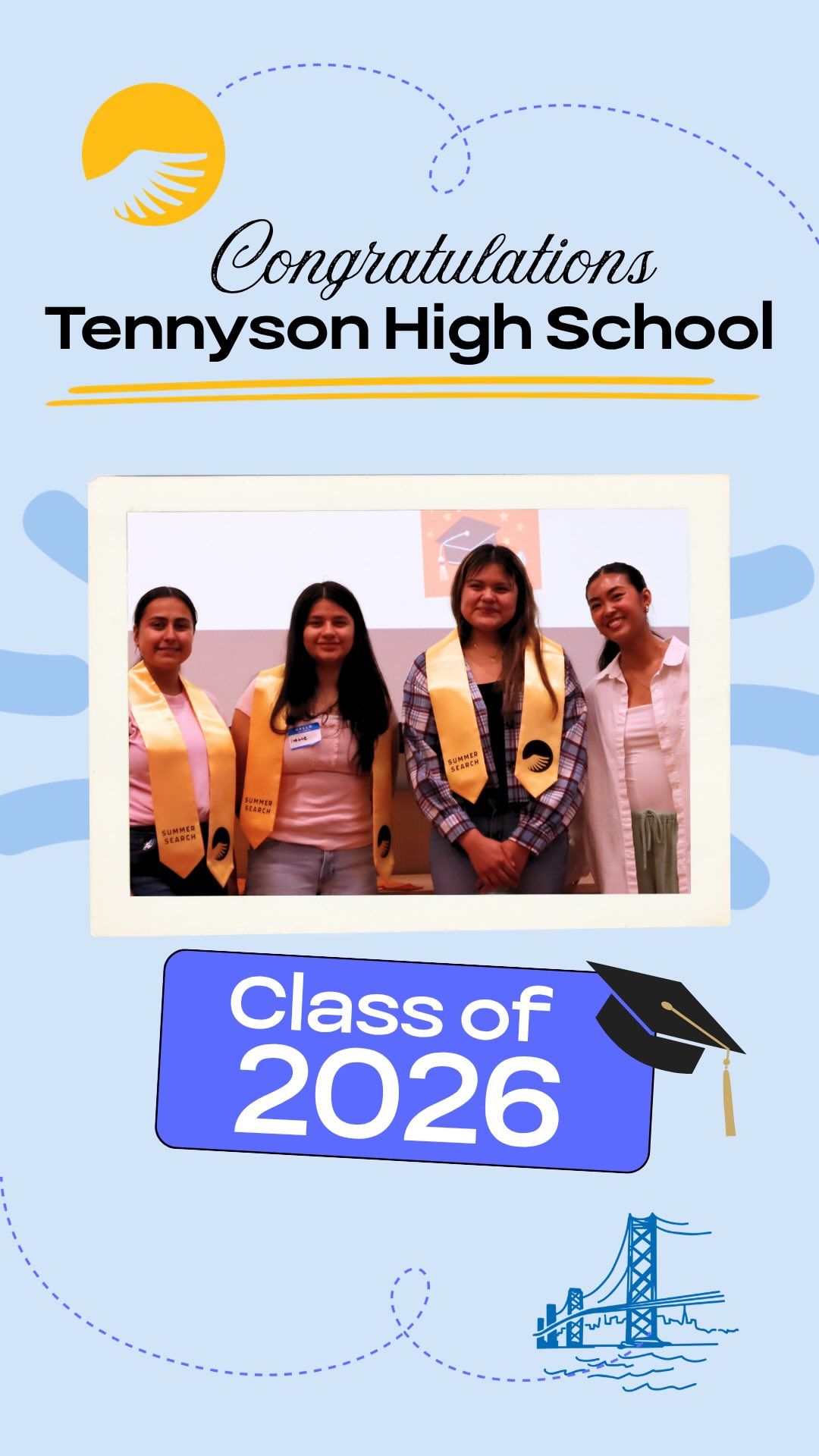 🎓 Congratulations to our Summer Searchers from Tennyson!
We are so honored to be part of your mentoring journey. Thank you for sharing your favorite Summer Search memory! 💙
We can’t wait to see what’s in store for you! ✨
#SummerSearch #StudentSpotlight #ClassOf2026 #MentorshipMatters #FirstGenSuccess
