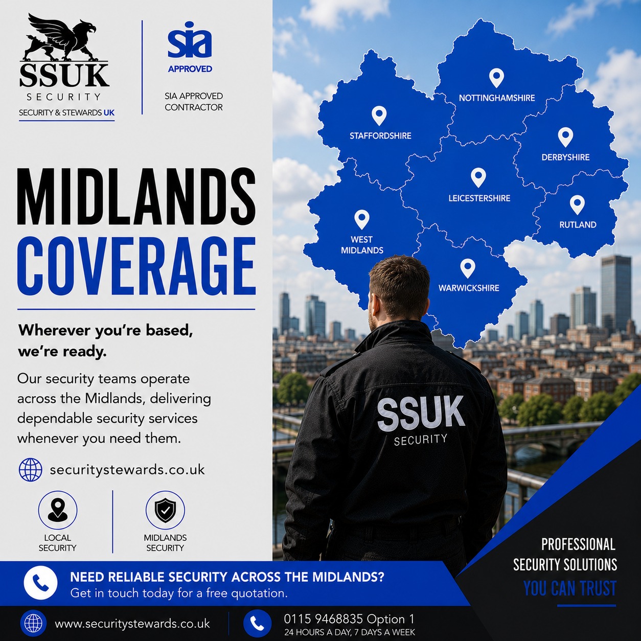 Midlands Coverage
Wherever you're based, we're ready.
Our security teams operate across the Midlands, delivering dependable security services whenever you need them.
🌐 securitystewards.co.uk
#MidlandsSecurity #UKSecurity