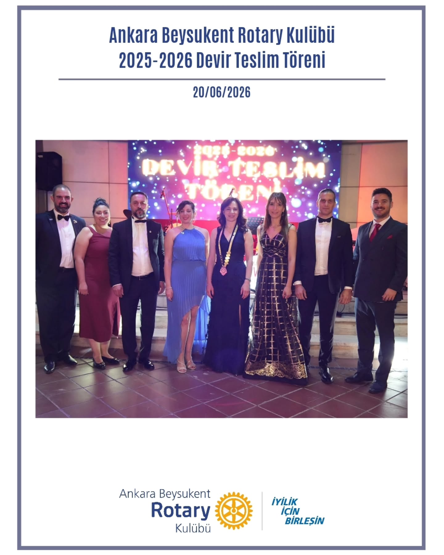 Dönem Başkanımız Rtn. Necmettin Yeta, başkanlık kolyesini 2026-2027 Dönem Başkanımız Rtn. Esin Sayar’a 20 Haziran 2026 tarihinde Büyükhanlı Otel Havuzbaşı’nda gerçekleşen görkemli ve keyifli bir tören ile devretti. İyilik İçin Birleşin diyerek başladığımız dönemimizin son bularak Kalıcı Etki Yaratacak yeni döneme geçmemizin heyecanını ve mutluluğunu, Beysukent Ailesi olarak keyifle yaşadık. Dönemimizin 24. Toplantısı olarak Elif Türkoğlu dostumuzun komite başkanlığında gerçekleşen törenimizin bitmesinin ardından Ankara Live Orkestrası'nın müzikleri ile doyasıya eğlendik.
İyilik İçin Birleştiren 2025-2026 Dönem Başkanımız Rtn. Necmettin Yeta ve eşi Naz ile 2025-2025 Dönemi Yönetim Kurulu'na tüm emekleri için teşekkür eder, Kalıcı Etki Yaratmak hedefiyle yola çıkan 2026-2027 Dönem Başkanımız Rtn. Esin Sayar ve Yönetim Kurulu'na başarılar dileriz.
#İyilikİçinBirleşlin #KalıcıEtkiYarat #UniteForGood #CreateLastingImpact Bölge2430 #Rotary2430