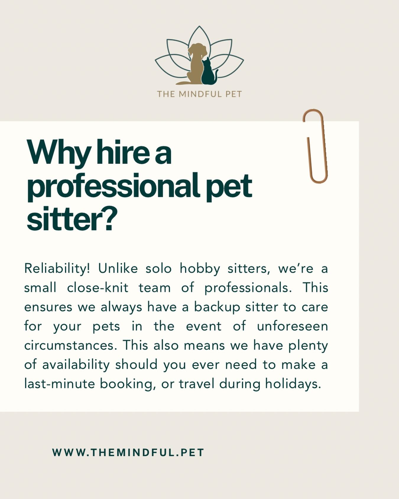 Why hire a professional pet sitter over your neighborhood hobby sitter? Your pet’s care isn’t dependent on their willingness or availability. Our small, close-knit team is always available and ready to care for your pets at the drop of a hat! #atx #cedarpark #leander #petsitter #petcare