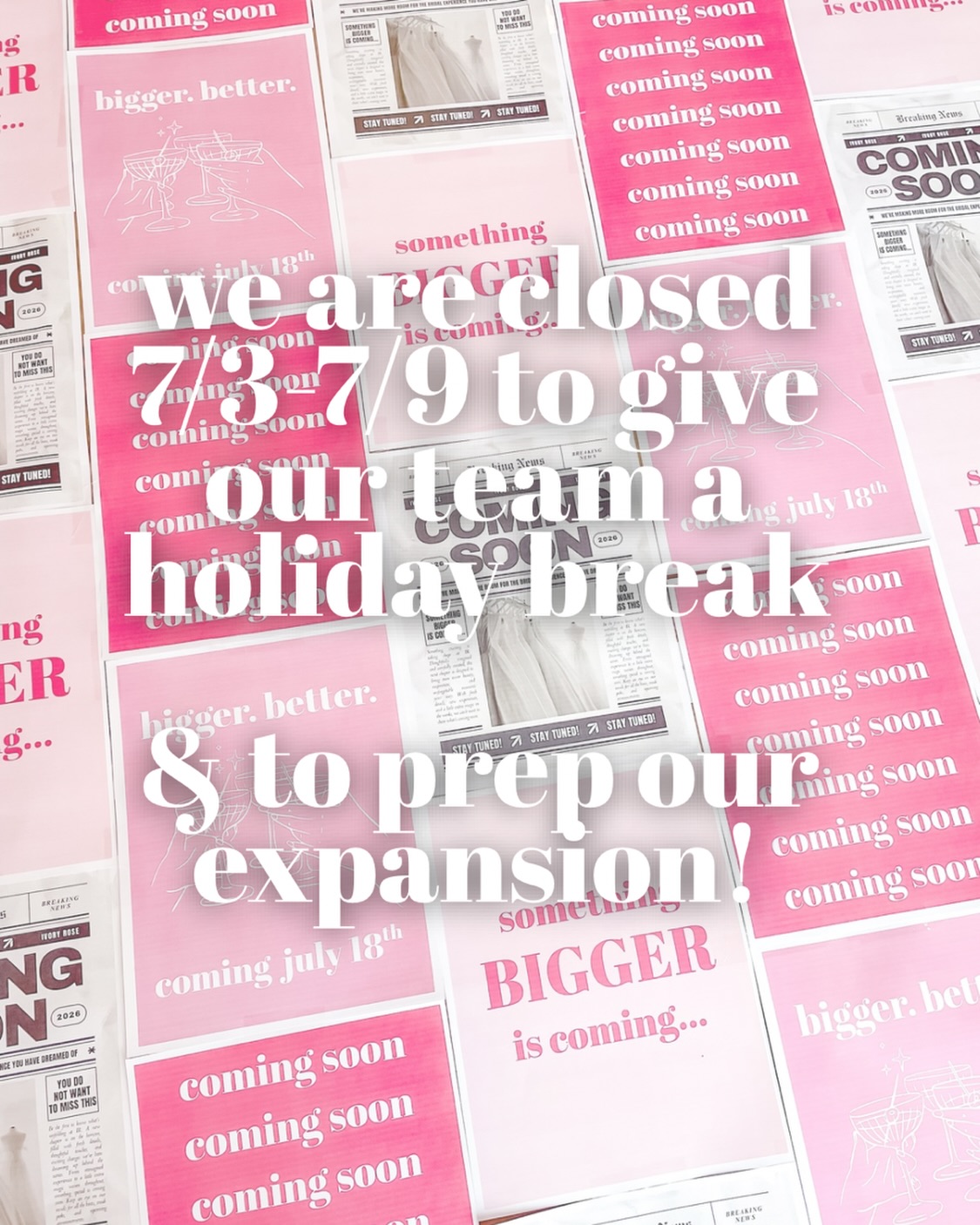 We will be closed 7/3-7/9 to give our team a holiday break, and to do some final work on our expansion!
We will be replying to messages, emails, and voicemails on 7/8 & 7/9, but will be unavailable for appointments.
Thanks for understanding, and we look forward to celebrating with you in our bigger, better space SO soon!