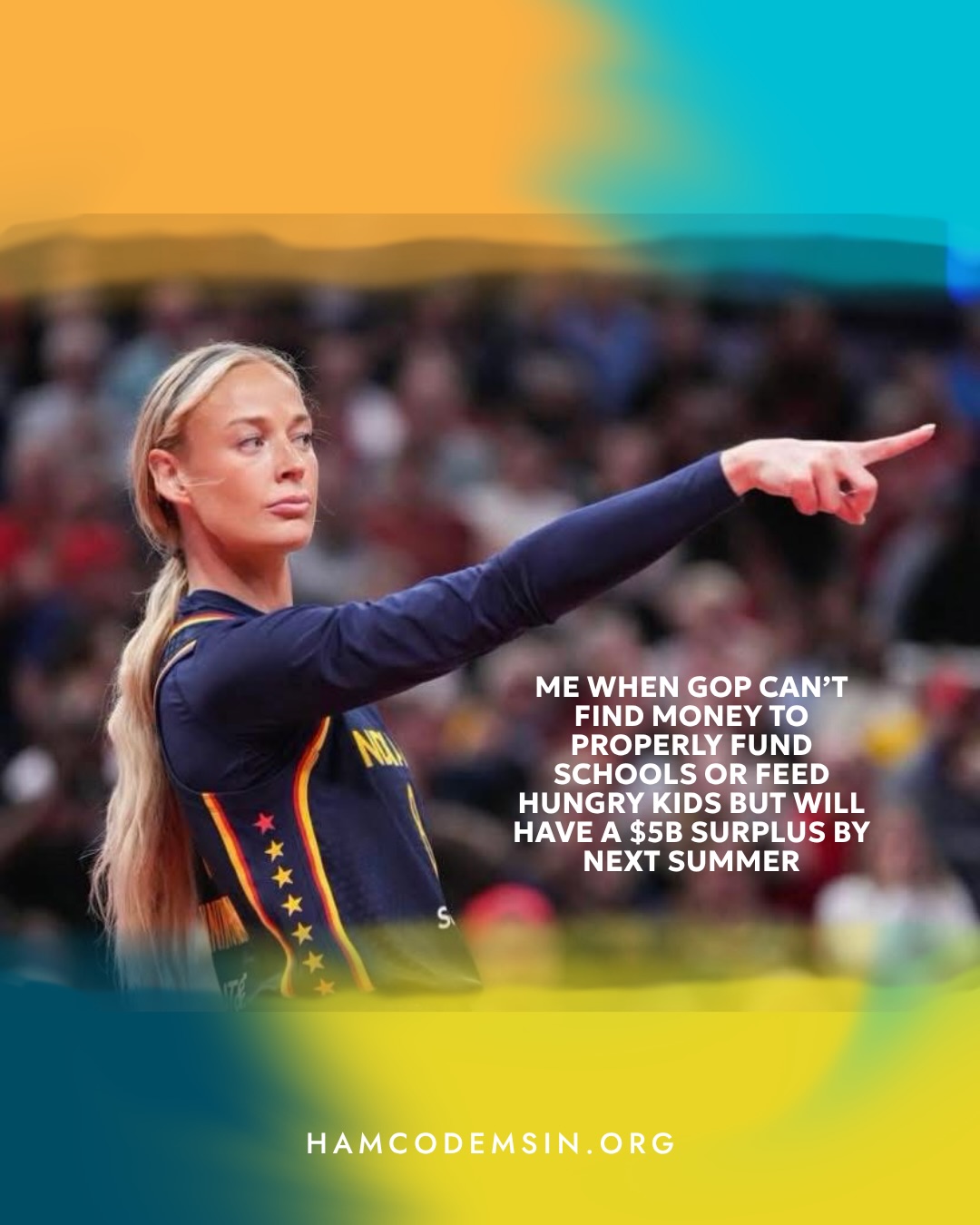 Yes, we understand Fevers player Sophie Cunningham’s politics have been questioned, but she says she’s a moderate. Plus, this level of fed up is just so completely relatable as a Hoosier voter watching what the GOP legislators are constantly trying to pull around here. How would YOU caption this iconic photo?