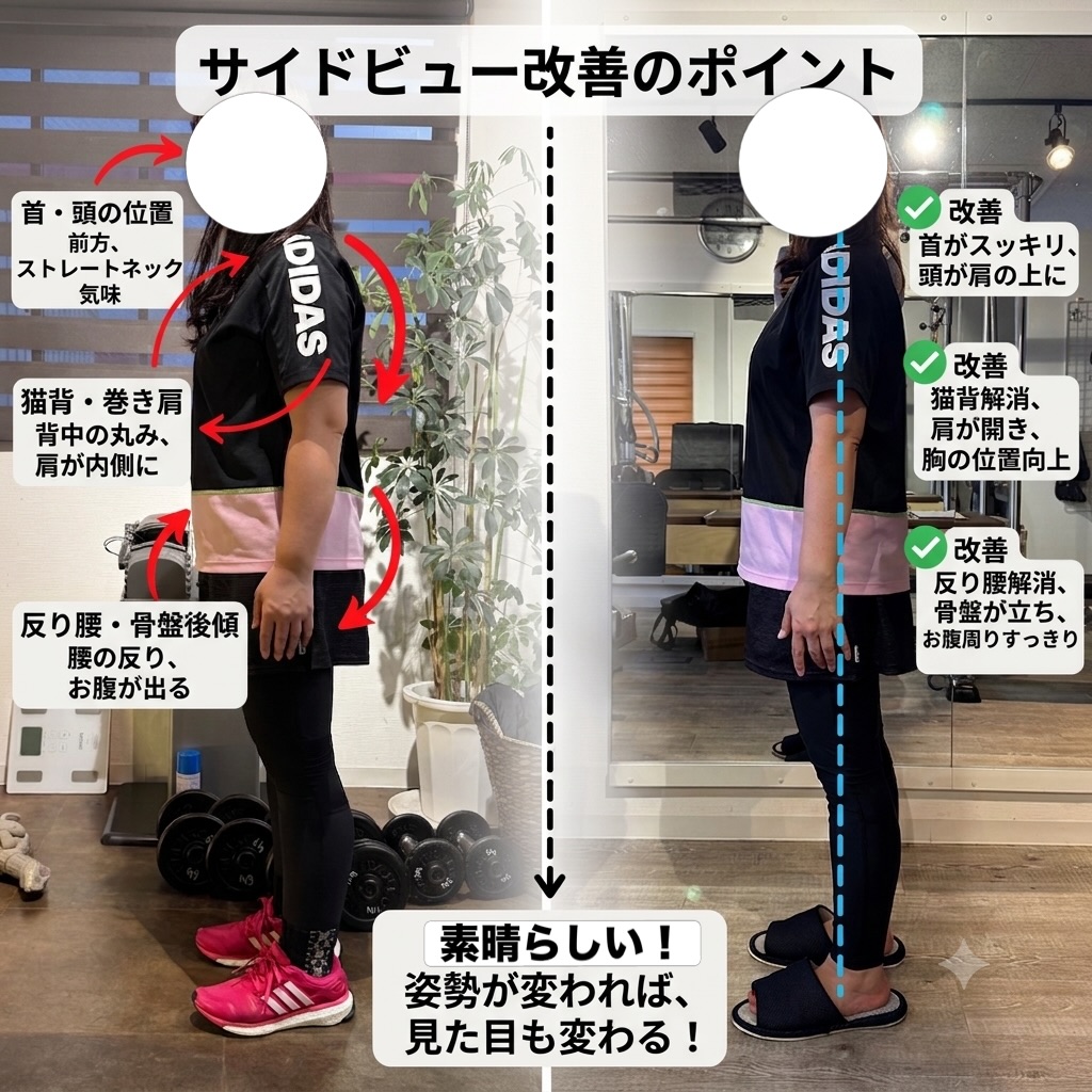 お客様の3ヶ月の成果をご紹介します。
正面からの見た目の変化(体重-6.0kg、体脂肪率-6.1%)はもちろん素晴らしいですが、
私がぜひ注目していただきたいのは、この「サイドビュー(横顔)」の変化です。
ストレートネック気味だった頭の位置が、スッと肩の上に乗り、首筋がスッキリ!
背中の丸みが取れ、肩が開いたことで、お顔の印象まで明るく、自信に満ちた印象に!
腰の過度な反りが改善され、骨盤が正しい位置に立ったことで、お腹周りが驚くほど引き締まりました!
姿勢が整うと、それだけで全身がスッキリ見え、
日々の動きやすさや、呼吸の深さ、さらには前向きな気持ちまで変わってきます。
トレーニングと併用してピラティスを行うことで、
3ヶ月間のコツコツとした努力の成果が
この美しい背筋と、堂々とした立ち姿に現れてきます。
気になる方は是非お問い合わせください👀✨
👉PRO.FIT神水店
熊本市中央区神水2丁目10-23 2階
☎︎096-240-5674
@pro.fit_kuwamizu_training
@pro.fit_noriaki_ikeda
👉プライベートピラティススタジオ
ピラティスマシン キャフォーマー
ーーーーーーーーーーーーーーーーーーーーーーーーーーーー
#熊本パーソナルジム #熊本パーソナルトレーニング #熊本ダイエット #姿勢改善 #ボディメイク