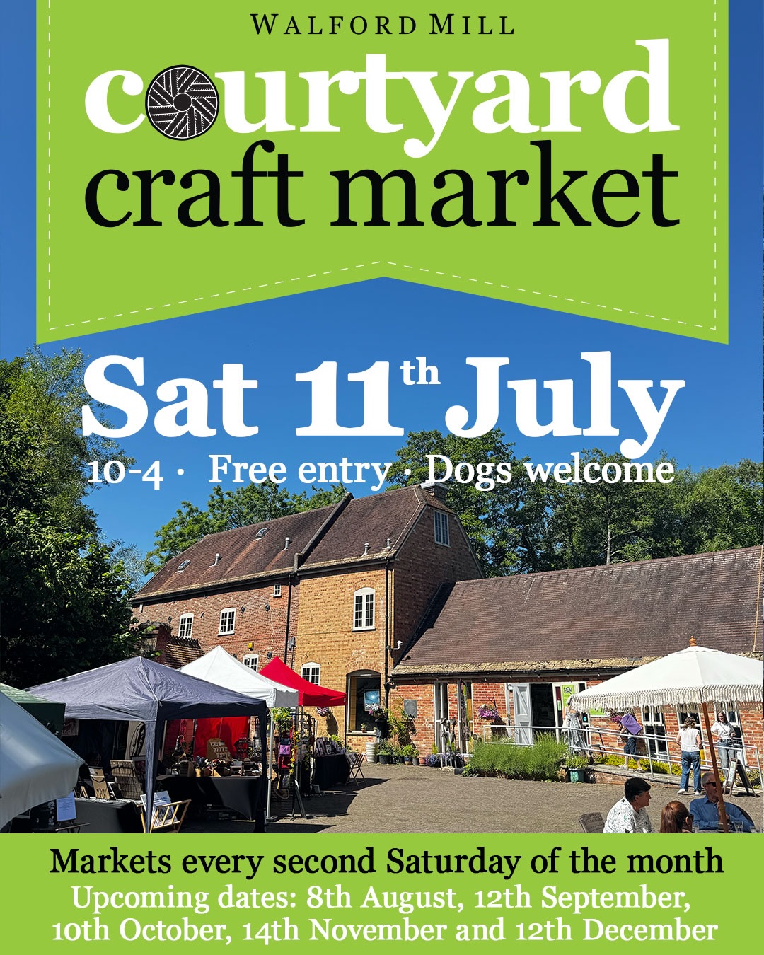 It’s the second Saturday of the month which means it’s Courtyard Market time!
Enjoy browsing the stalls, perhaps a spot of brekkie or lunch at @littlepickleatthemill
And don’t forget to pop inside the mill for more browsing of all the makers open studios and shops on the ground floor.
It’s free entry, dogs welcome and we’re wheelchair friendly.
There’s a pay and display car park RIGHT next door (Walford Mill Car Park) but it’s also a pleasant shady 5/8minute walk by the river from the Allendale Centre car park.
@wimbornebid #wimborne #whatsoninwimborne