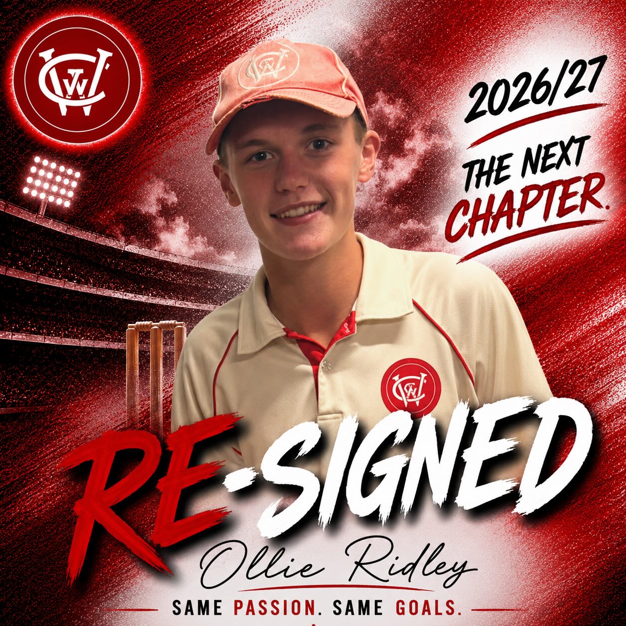 🔴⚪️✍️ **PLAYER RE-SIGNING | OLLIE RIDLEY**⚪️🔴
The Wendouree Cricket Club is pleased to confirm that Ollie Ridley has re-signed for the 2026/27 season.
After captaining our Under 17 White side last season, Ollie now takes the next step in his cricket journey as he transitions into senior cricket full time. His leadership, work ethic and commitment to his teammates have been evident throughout his junior career.
Ollie’s progression is a testament to the strength of our player pathway and the opportunities available for young cricketers to develop and contribute at senior level.
We look forward to seeing Ollie continue his development in the red and white and wish him every success for the season ahead.
❤️ Under 17 White Captain – 2025/26
🏏 Senior Squad – 2026/27
🤍 Re-signed for 2026/27
#TheNextChapter #WendoureeCC #RedCaps