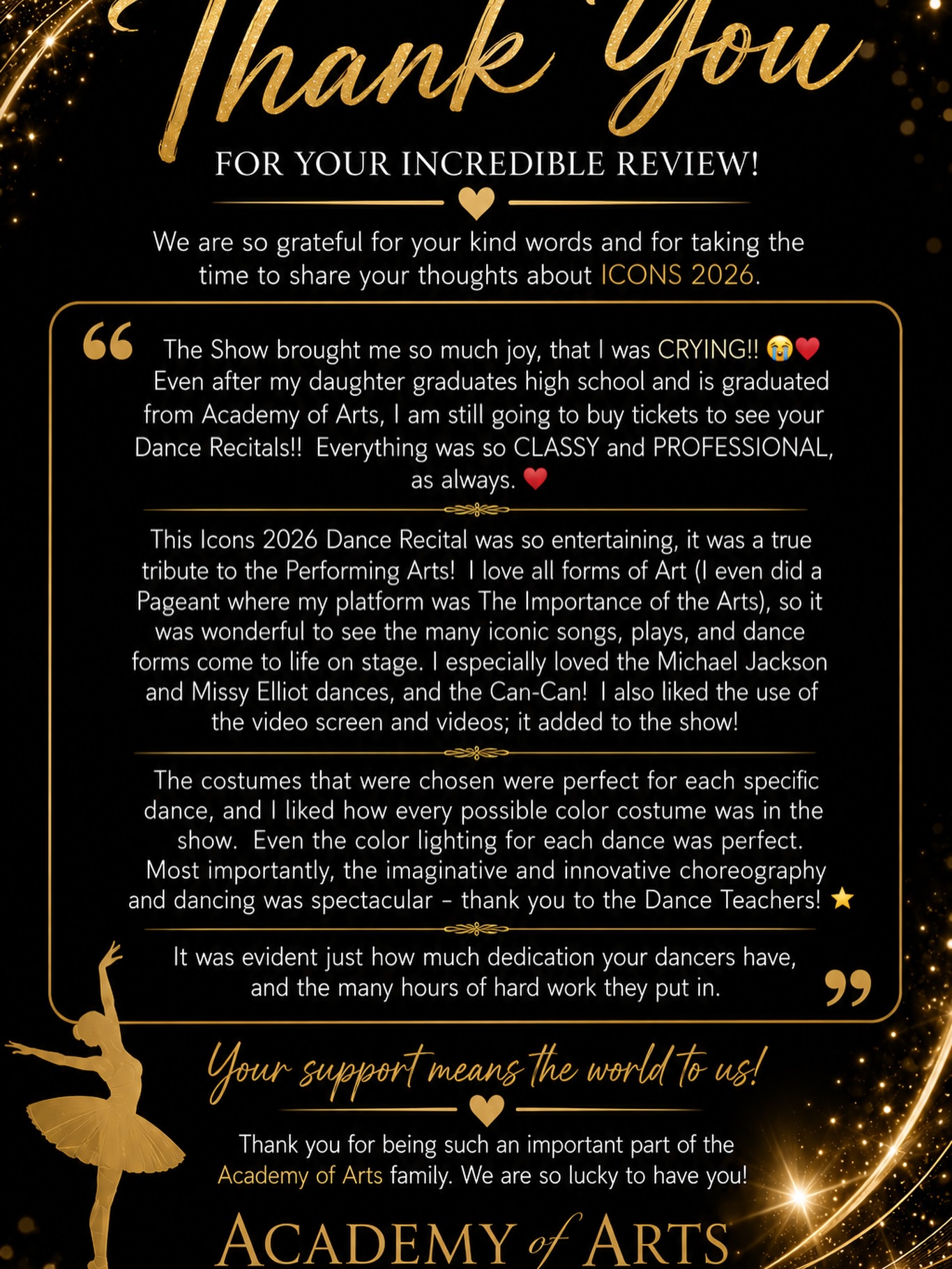 We love great reviews from our parents 😘🙏🏻 #blessed #dancemoms #dancerecital