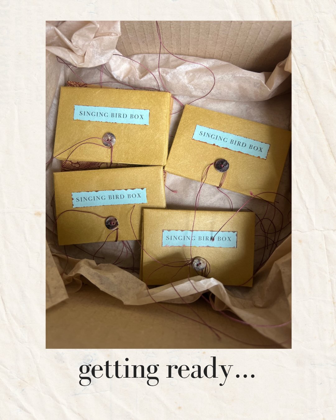 Getting ready… testing our wings… preparing to travel… Small Birds Press is delighted to be at Frome Publishing Fair this year, part of @wordsatfromefestival @frome.festival and organised by @fromewriterscollective at the @silkmillinfrome.
I first tried to book a table back in 2020, when the idea of Small Birds Press was still taking shape. I had three publications then that I was planning to bring – SCRUB Management Handbook No.1 Mere, published by @nelsoncamilla Singing Apple Press, and Cut-out Bambi, my first bookwork brought out under the Small Birds Press logo, and handset letterpress experimental poem Type Flight. But it turned out to be the first year of the Covid-19 pandemic. The book fair was cancelled. This is the first year I have been able to attend since. Six years on. It took me into 2021 to instead launch the press online.
So this coming Saturday, 4 July, I’ll be bringing our newly hatched publications, Singing Bird Box by May Dearlove and Cuteswarm Volume 2 by me, Caroline Harris @carolineyolande, plus other poetry cards, pamphlets and gifts.
Silk Mill Gallery, Frome
Saturday 4 July
10am to 3.30pm
Images with photos show a cluster of five nesting gold-coloured Singing Bird Boxes, without their outer black box plumage yet, among tissue paper in a box; holding up the insert for Cuteswarm Volume 2, with a butterfly cut-out and rolled insect poems with their colourful embroidery threads behind; the Chariot card from my Major Arcana, which references train tracks, station platforms and pylons.