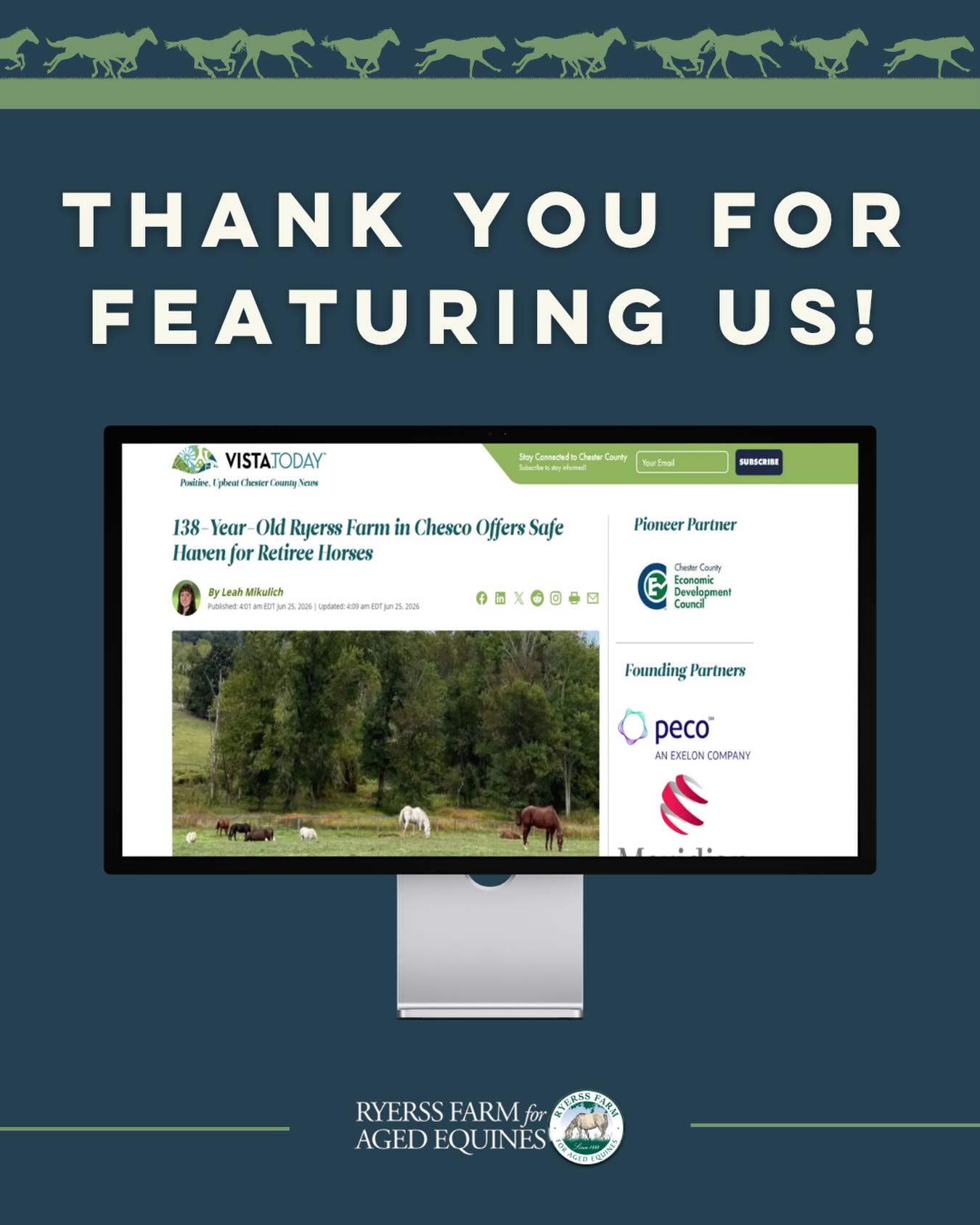 A heartfelt thank you to VISTA.Today, for featuring Ryerss Farm and helping share our mission with the community! 🐴💚 Since 1888, we have provided lifelong care and sanctuary for retired and rescued horses. We’re grateful for the opportunity to share our story and the incredible horses who call Ryerss home.
Click the link in our bio to read the article!