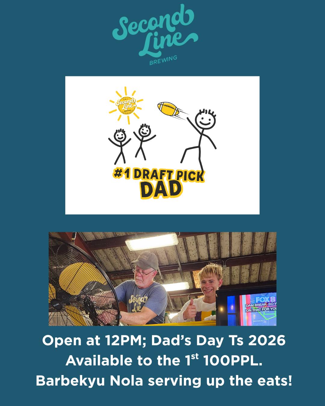 ๐บ HAPPY FATHER'S DAY! ๐บ Doors open at NOON today!
Treat Dad to a cold one and grab him a FREE Father's Day T-Shirt โ first 100 people only, so don't wait! ๐
๐ฅ @BarbekyuNola is serving up the food all day
โฝ World Cup games on every screen
๐ Our newest beer, Staycation Hazy IPA, is now on tap โ come give it a try!
Buy your dad a beer, grab him a shirt, and post up with us in the beer garden.
๐ PARKING PSA: Our neighbor's new favorite hobby is calling the cops on a dead-end street with no other open businesses โ so do yourself a favor and PARK PARALLEL. Don't gift yourself a ticket on Father's Day. ๐
๐ 433 N. Bernadotte St., Mid-City
๐ Open at noon
#SecondLineBrewing #FathersDay #MidCityNOLA #NOLABeer #DrinkLocal #HazyIPA