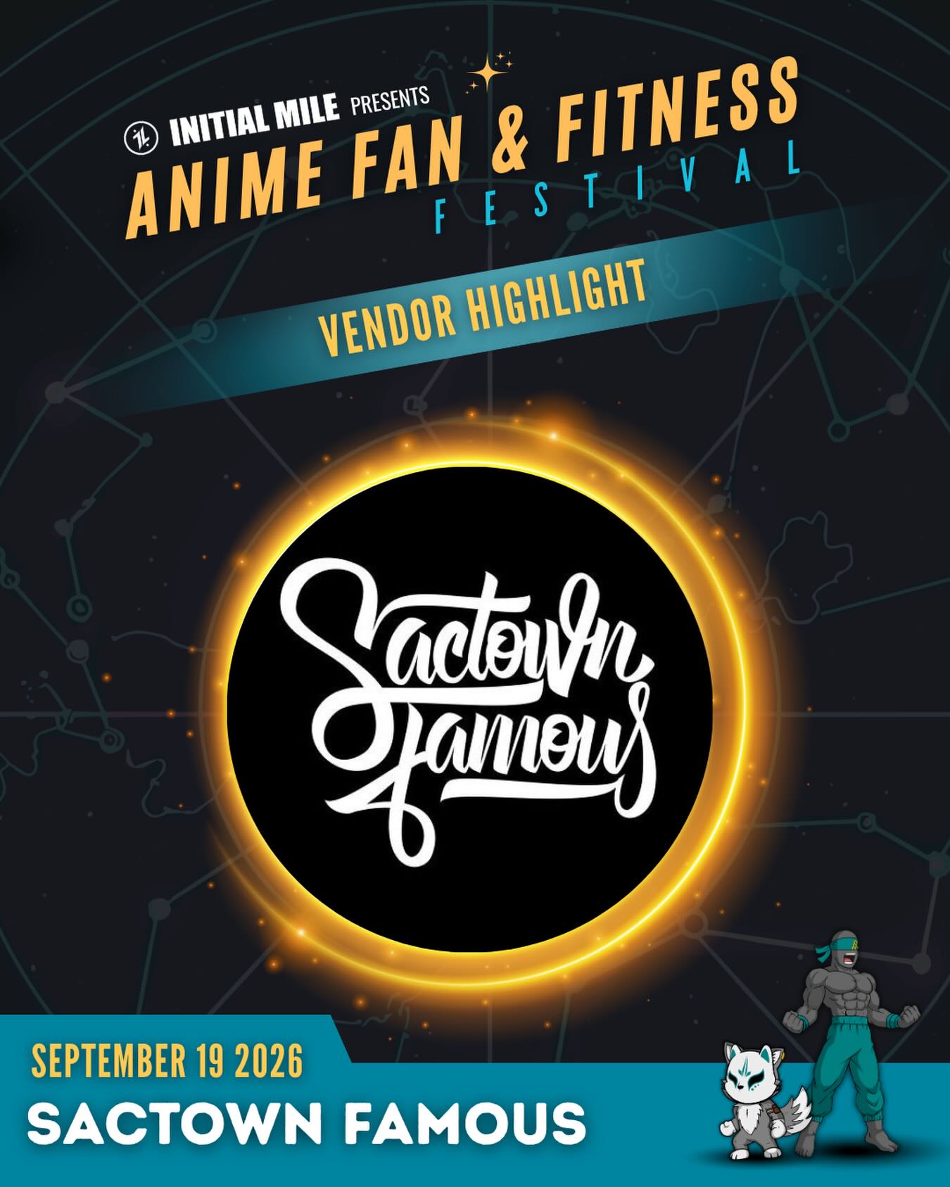 Excited to have @sactownfamous join us this year at our Second Annual Anime Fan and Fitness Festival! He combines tech and art and is the creator of the Award-Winning Sci-Fi Epic “Shape of Things to Come”. Check out his booth to find apparel, prints and more. #animefanandfitnessfestival #initialmile #animefestival #fitnessfestival #bayareaevents