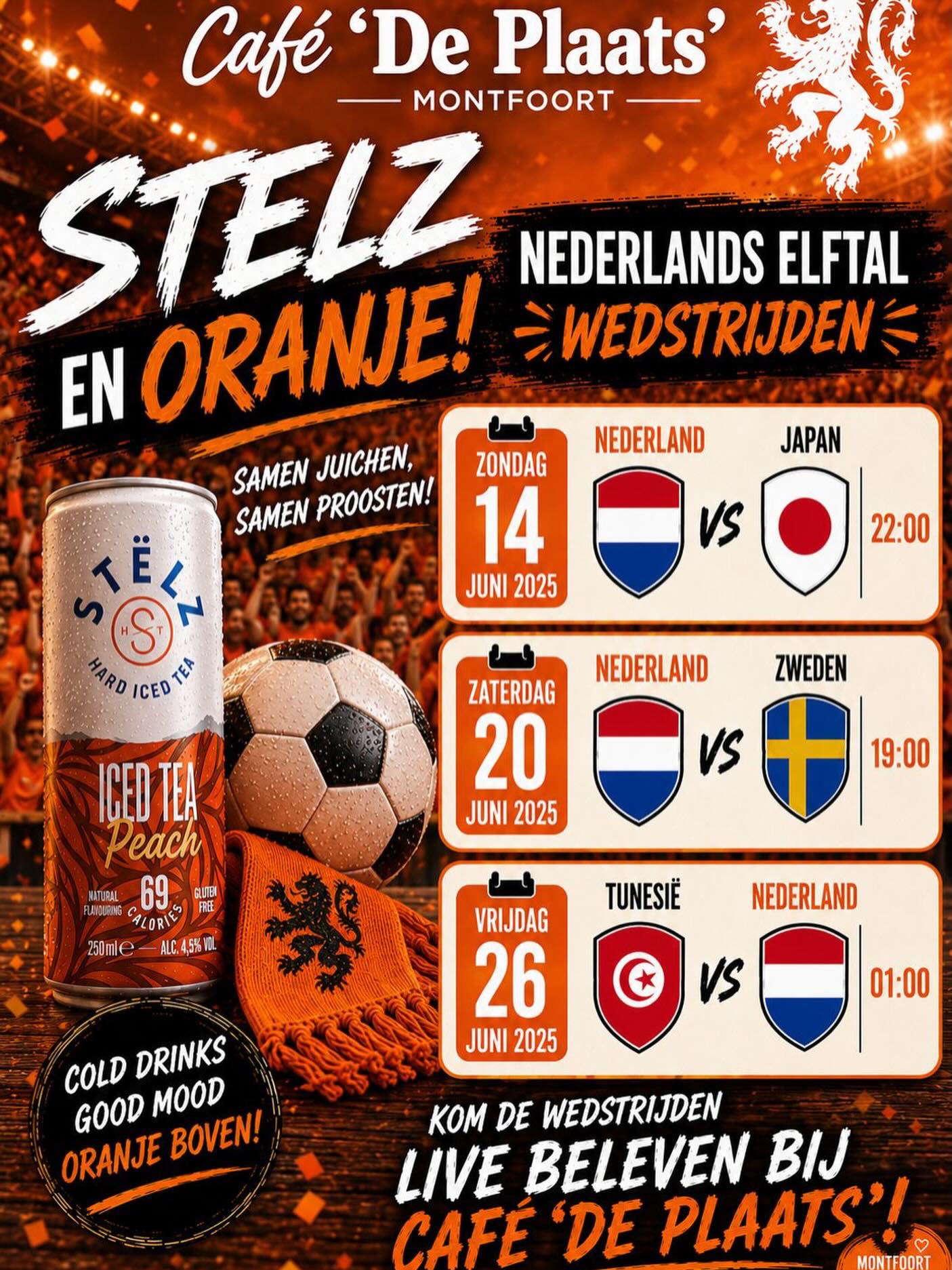 🧡Het WK voetbal kijk je in Café De Plaats🧡
Of wij donderdagnacht oranje uitzenden? Uiteraard!! Live op alle schermen.
Vrijdag 01.00 uur
TUNESIË - NEDERLAND
Donderdagnacht zullen we oranje weer aanmoedigen! De laatste groepswedstrijd gaan we ook gewoon winnen! 🎊🇳🇱
We zijn de gehele dag geopend, dus hoe laat je ook komt, wij staan er klaar voor.🧡
Samen juichen voor oranje🧡
#cafedeplaats #WK2026 #onsoranje