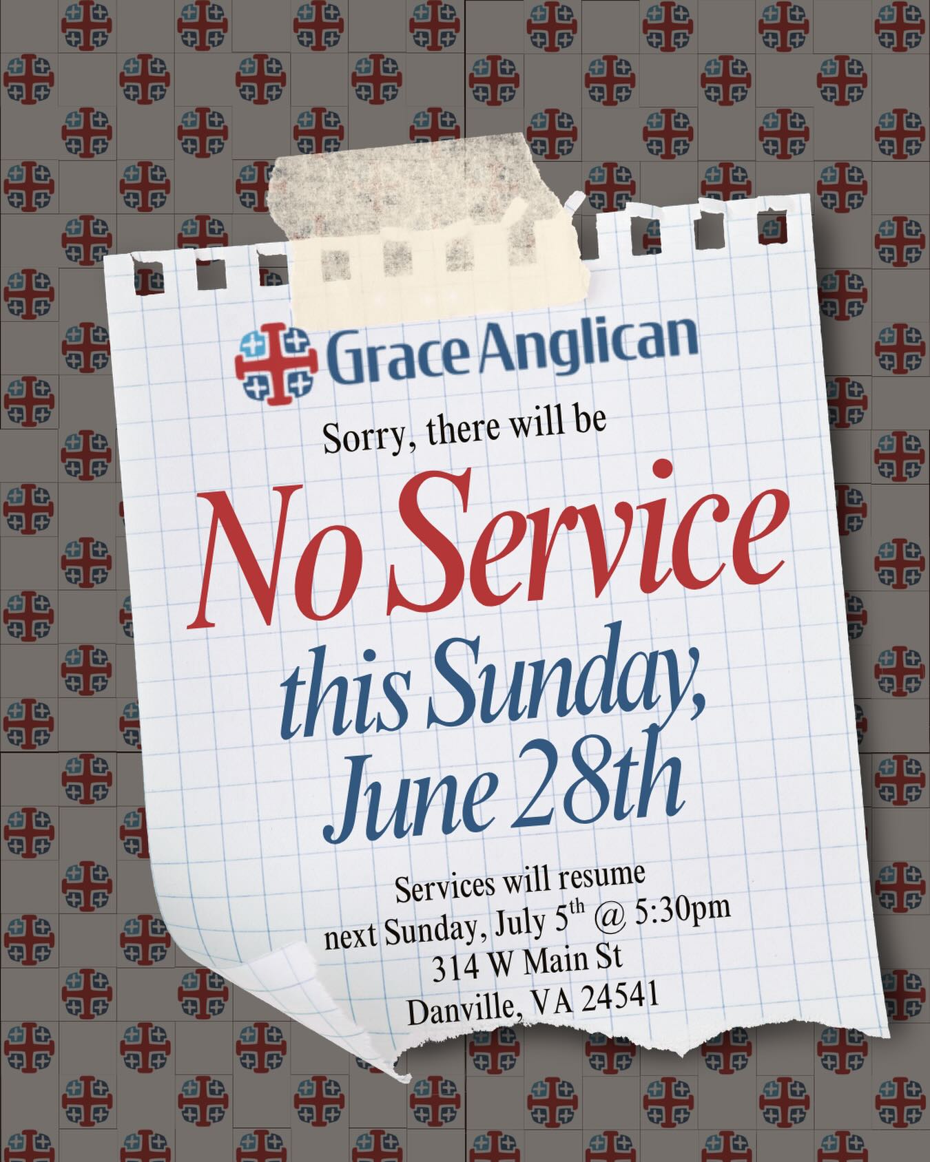 No church service this Sunday! Enjoy your weekend. ☀️