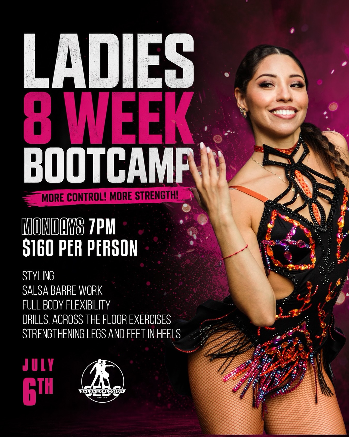 🔥 LADIES, 8 WEEK BOOTCAMP WITH ANA 🔥
Ready to elevate your dancing with stronger technique, better body control, increased flexibility, and confident styling?
Join Ana for an intensive 8-week training program designed specifically for ladies who want to strengthen their foundations while developing grace, power, and confidence both on and off the dance floor.
Ana brings a wealth of experience from multiple dance disciplines.
Her training includes Ballet, Jazz, Contemporary, Salsa and Bachata allowing her to bring a unique blend of technique, artistry, and movement quality to her teaching.
Her achievements include:
🏆 Multiple championship titles through competitive dance training at Marquis Dance Academy
🥇 Gold Medalist at the IDO World Championships in Poland for Ballet
🌟 Top 10 placement in both Ballet and Contemporary at the prestigious Youth America Grand Prix (YAGP), competing against hundreds of dancers internationally
🎓 Completed a teacher training course through the American Ballet Theatre (ABT) in New York City
🥇 1st Place – Pro-Am Salsa Champion at the World Salsa Summit in Miami
🥈 2nd Place – Professional Bachata Division at the Miami Latin Dance World Cup
👧 Founder of one of Winnipeg’s first children’s Latin dance programs, helping introduce and grow youth Latin dance training in the city
🩰 Trained in Classical Ballet at the Royal Winnipeg Ballet for several years, developing the strong technical foundation that continues to influence her teaching today
Throughout this bootcamp you’ll focus on:
✨ Ladies Styling
✨ Salsa Barre Work
✨ Full Body Flexibility
✨ Across-the-Floor Drills & Exercises
✨ Strengthening Legs & Feet in Heels
✨ Balance, Posture & Body Awareness
✨ Musicality, Presence & Confidence
📅 Starts July 6th
🕖 Mondays at 7PM
💰 $160 per person
📍 Salsa Explosion Dance Co.
Whether you’re looking to refine your technique, improve your styling, strengthen your movement, or simply feel more confident dancing, this program will help you take your dancing to the next level.
Spaces are limited! To register view link in bio! 💃🔥