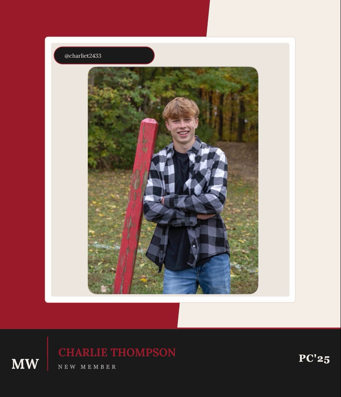 Marwood New Member Spotlight
We’re excited to introduce our 12 new members over the next few weeks. First up is Charlie!
“Hey, I’m Charlie Thompson from Rossville, Indiana. I am a sophomore studying Psychology. I love playing basketball, video games, and hanging out with friends and family. I’m most looking forward to making new friends and learning new life skills at Marwood!”
Welcome to the house, Charlie!