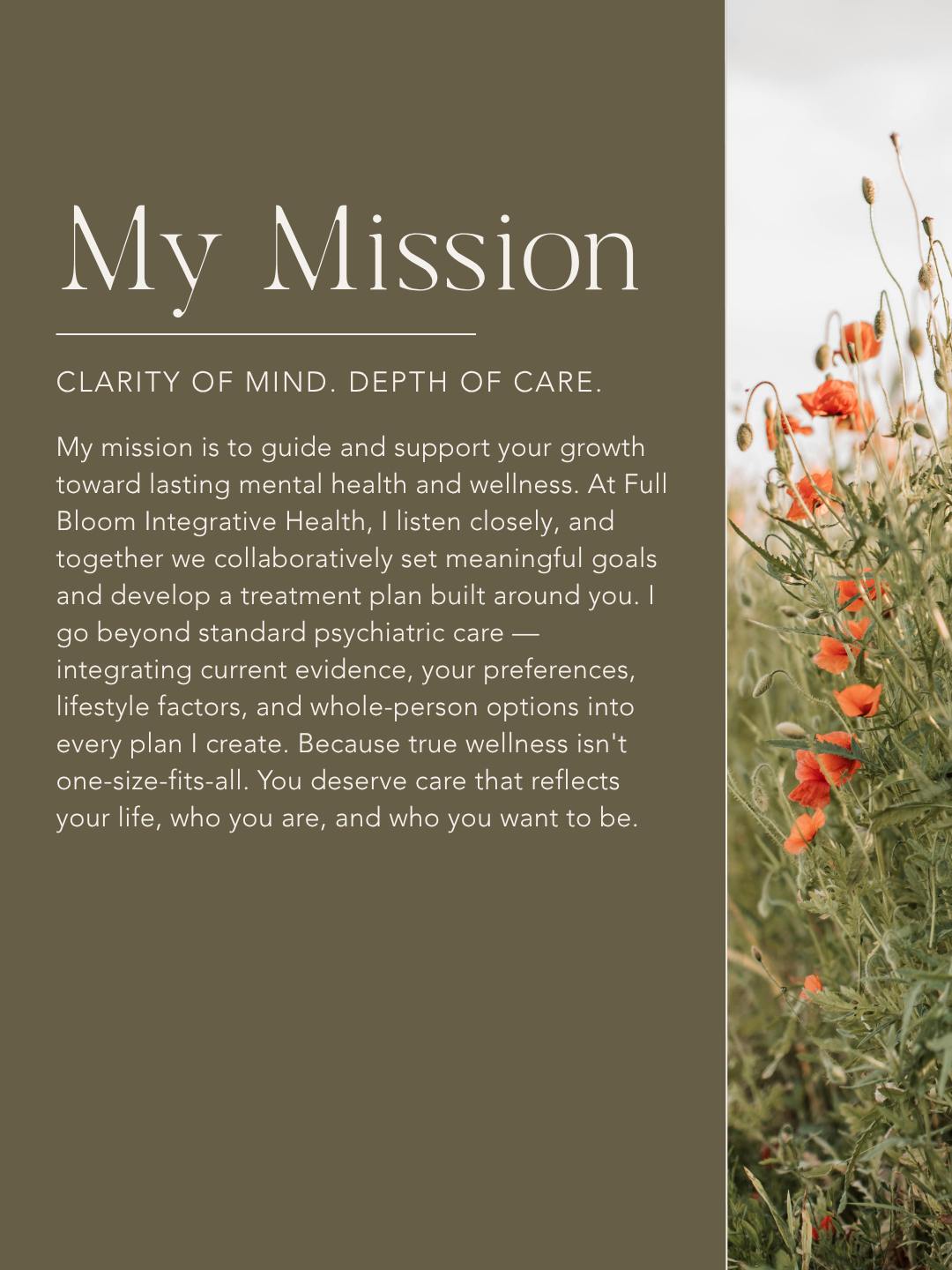Every treatment plan I write starts with a question most people have never been asked in a psychiatry appointment: what do you actually want your life to look like?
Not just fewer symptoms. Not just a diagnosis managed. A life that feels like yours again.
That's the whole reason Full Bloom exists.
Ready to start? Link in bio.
