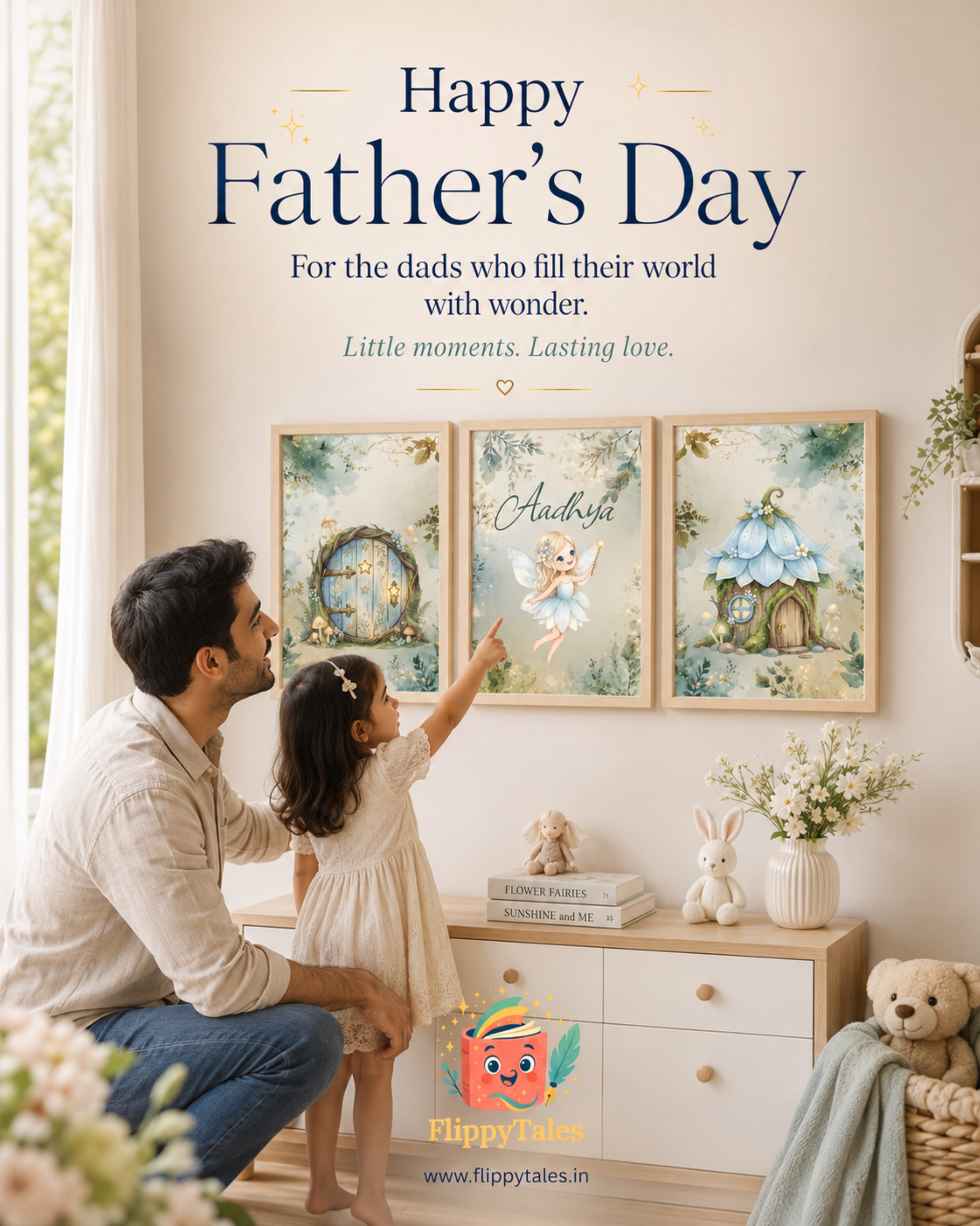 Happy Father’s Day.
To the ones who build the world a child grows up inside. Who
make every corner feel safe, and a little more playful. Who are
quietly there in the small ordinary moments that turn out to be
everything.
The hands that build her world deserve to be celebrated today.
To all the dads holding up the wall, in every sense. We see you.
#happyfathersday #fathersday #girldad #kidsroomdecor #flippytales